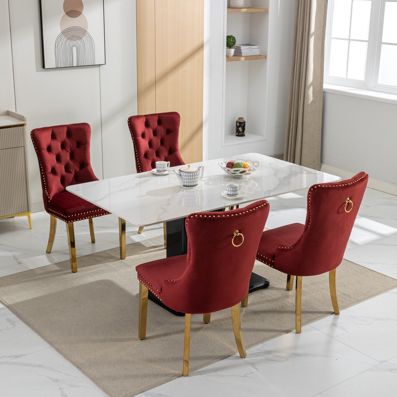 Rosewick Modern Tufted Velvet Solid Wood Upholstered Dining Chair with Gold Stainless Steel Plating Legs, Set of 2