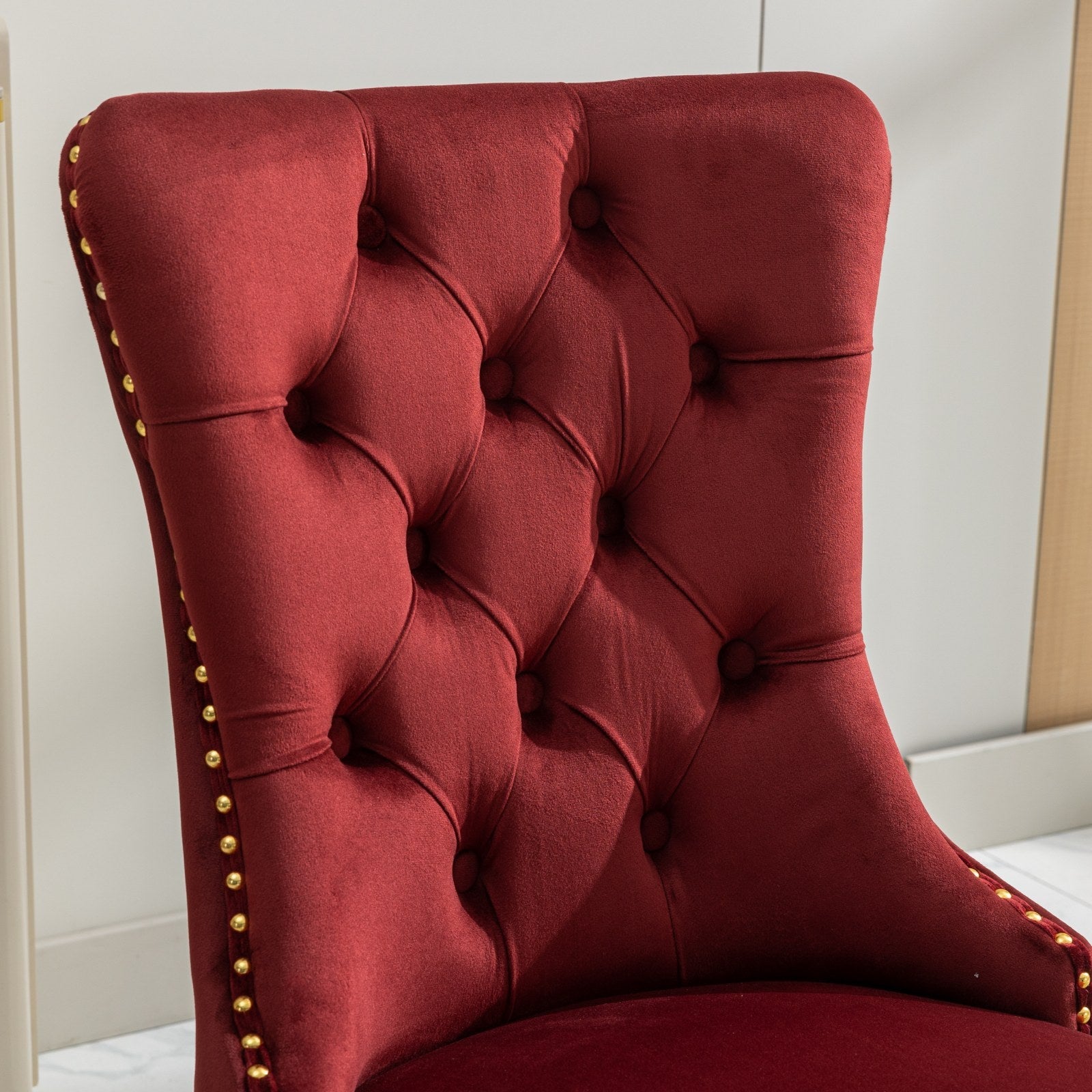 Rosewick Modern Tufted Velvet Solid Wood Upholstered Dining Chair with Gold Stainless Steel Plating Legs, Set of 2