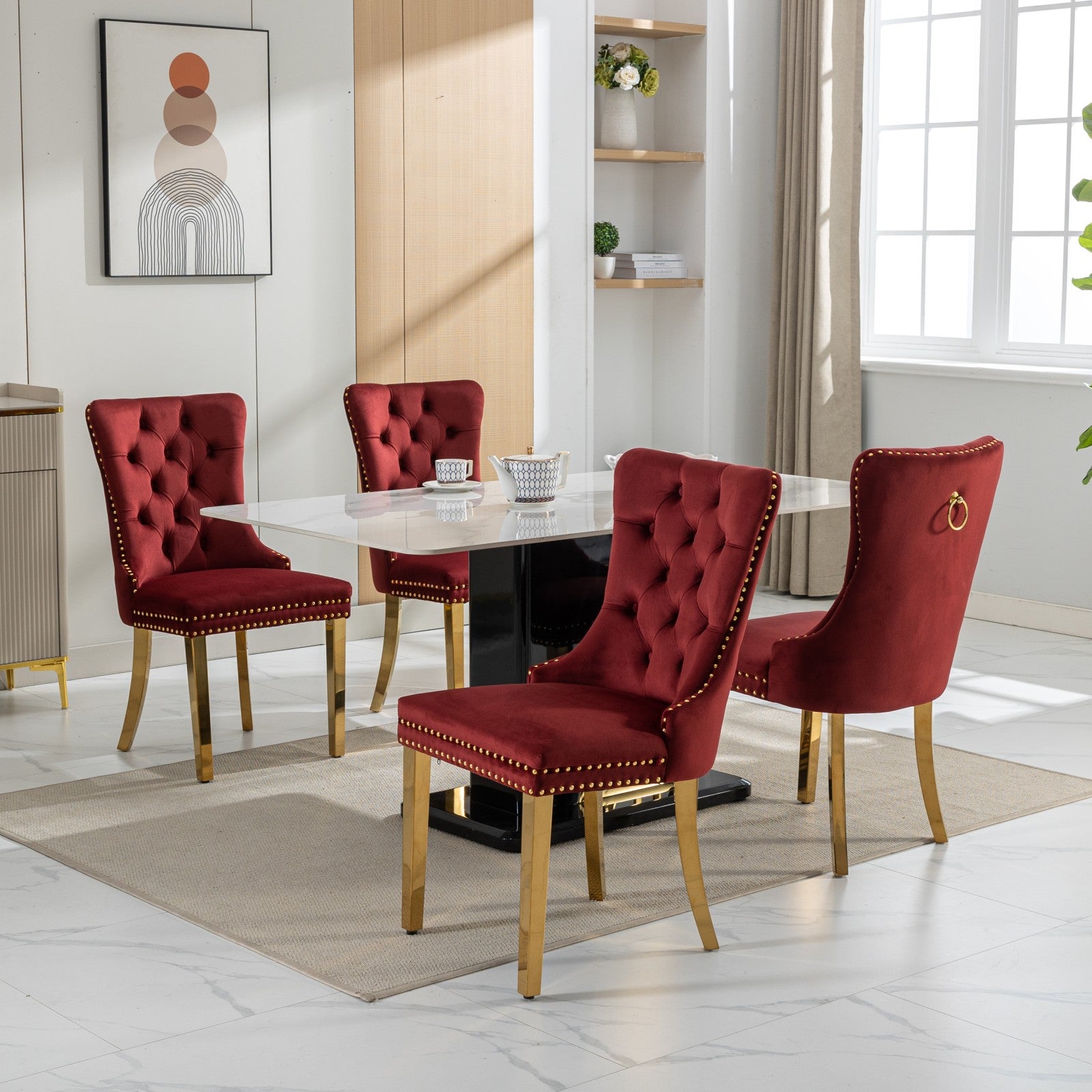 Rosewick Modern Tufted Velvet Solid Wood Upholstered Dining Chair with Gold Stainless Steel Plating Legs, Set of 2