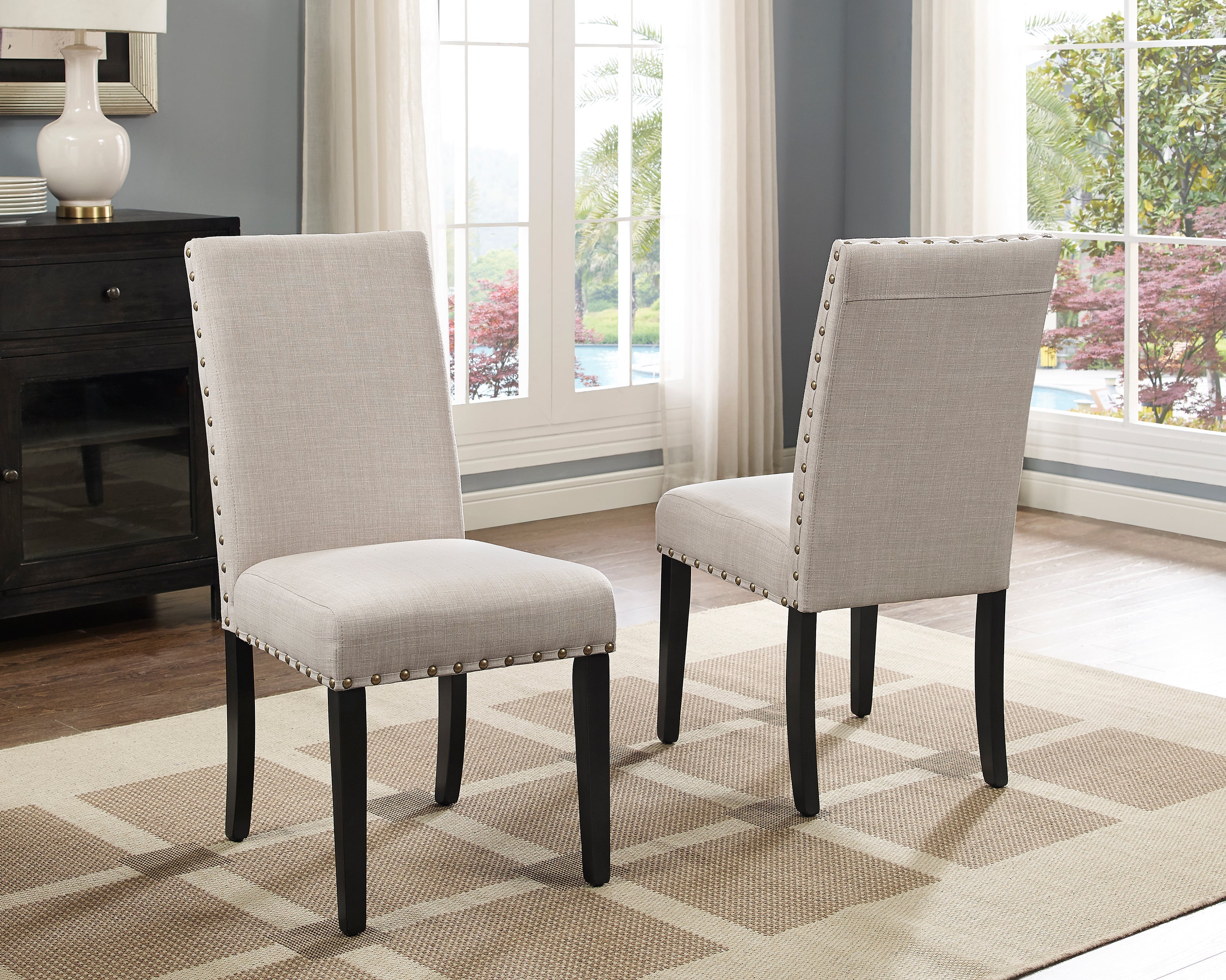 Eleanor Upholstered Dining Chairs with Nailhead Trim, Set of 2