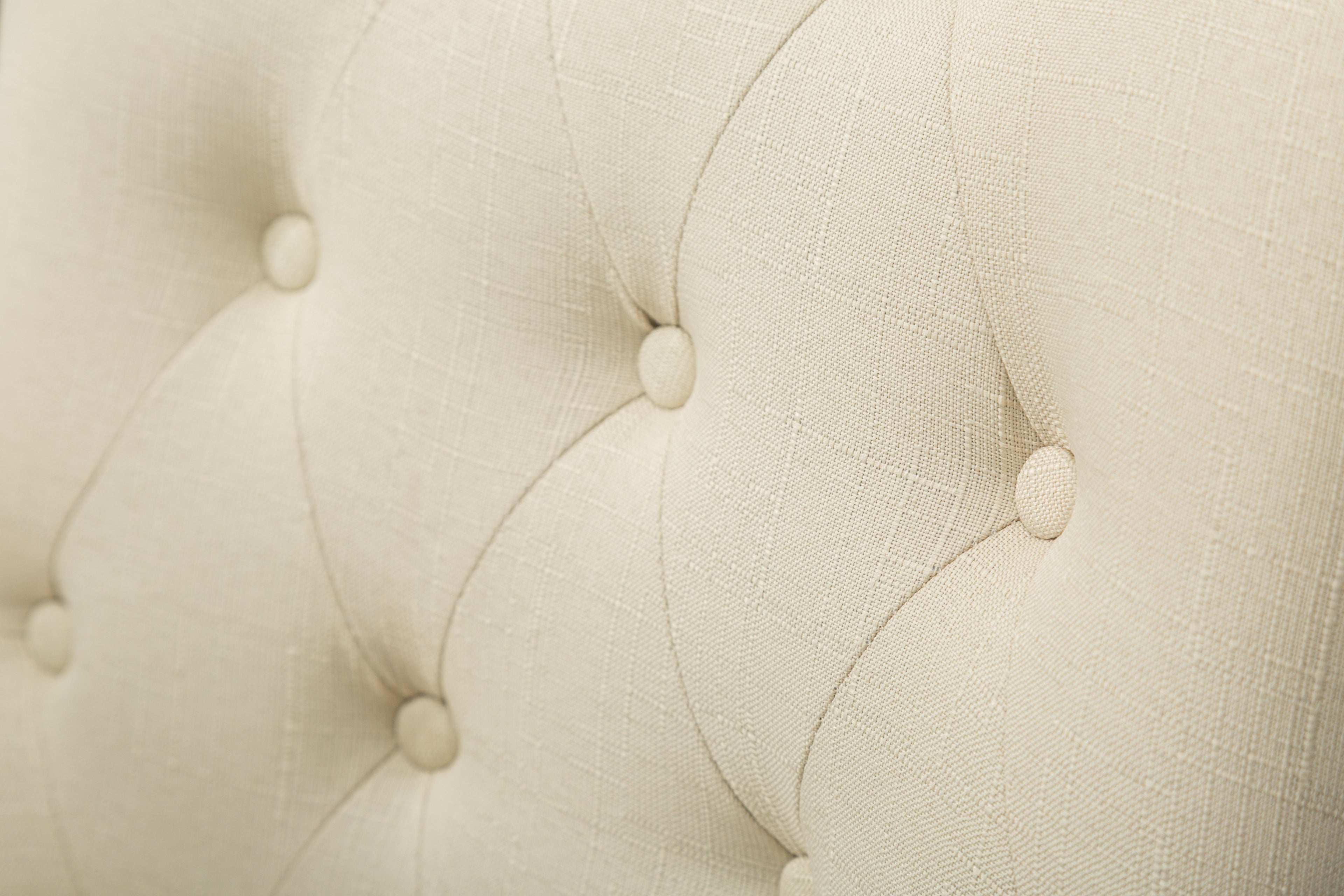 Tan Button Tufted Solid Wood Wingback Hostess Chairs, Set of 2