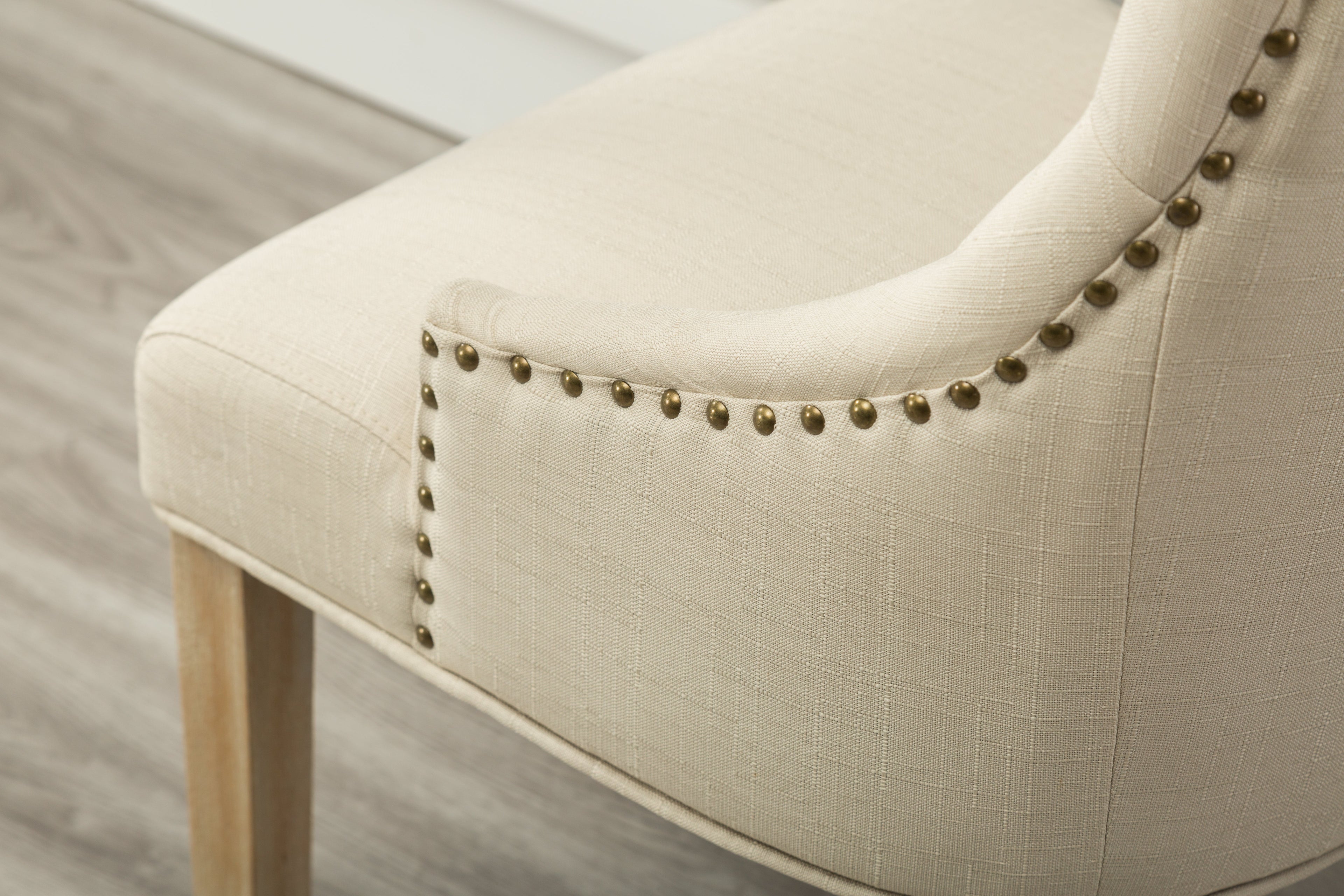 Tan Button Tufted Solid Wood Wingback Hostess Chairs, Set of 2