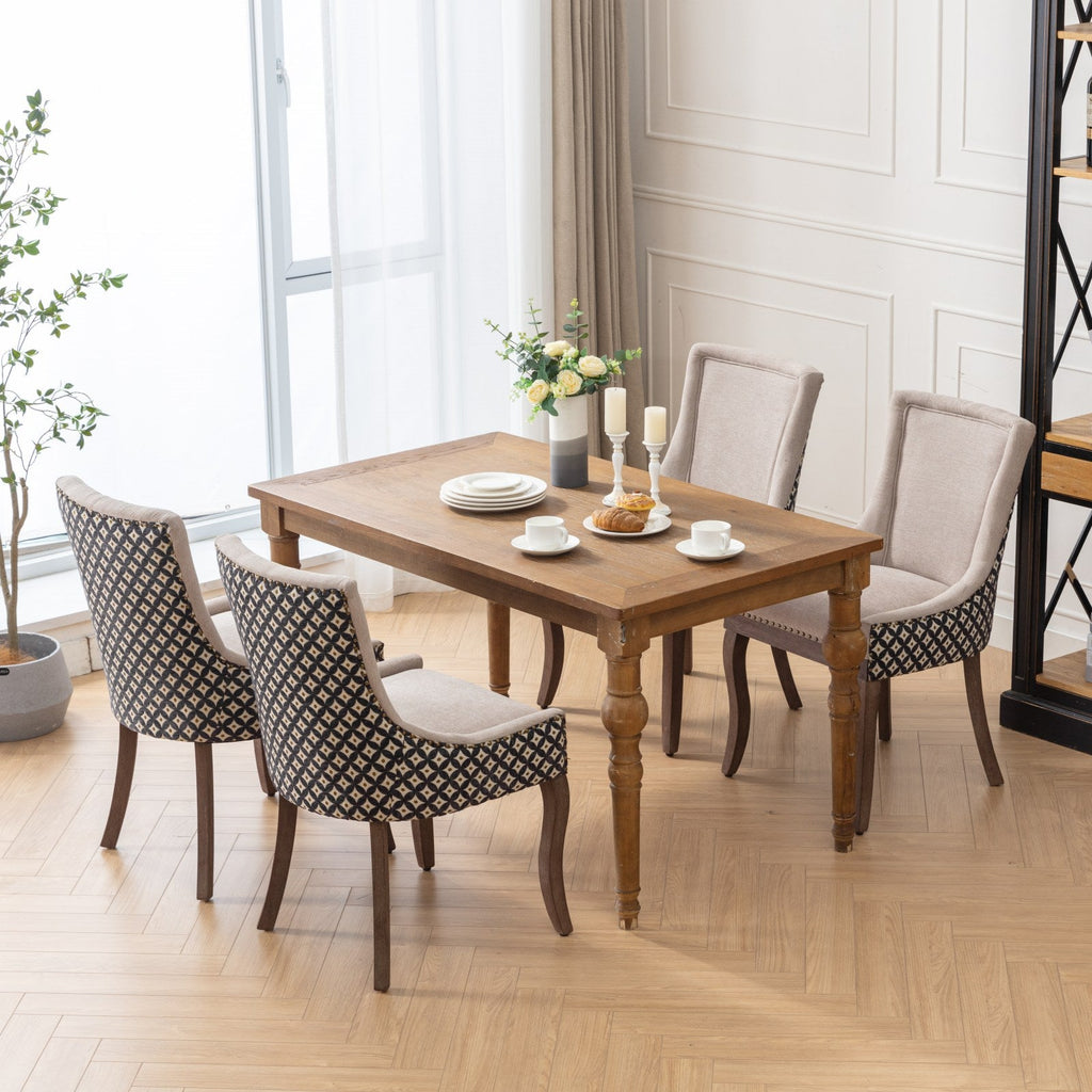 Square Patterned Back Upholstered Dining Chair with Bronze Nailhead Trim, Set of 2