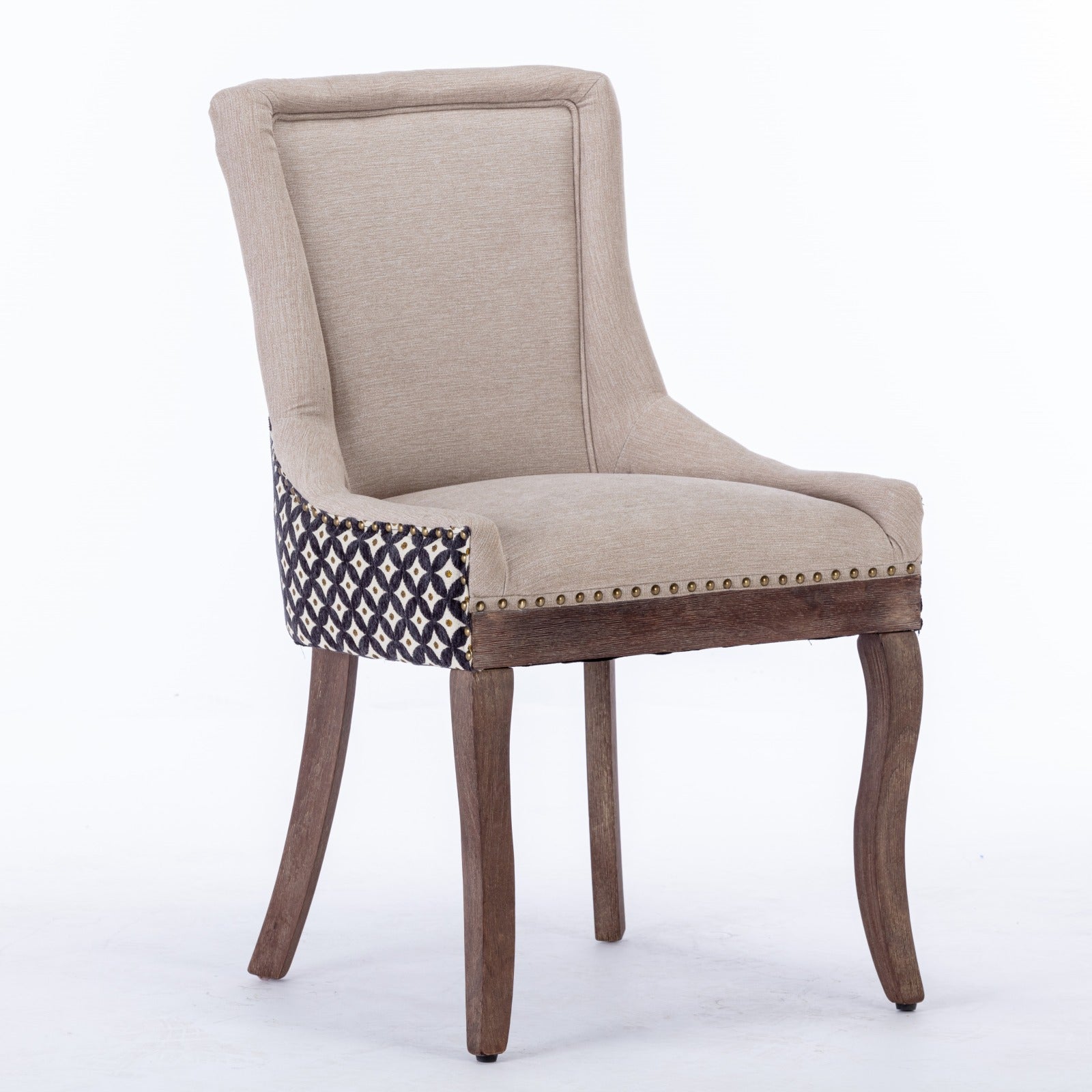 Square Patterned Back Upholstered Dining Chair with Bronze Nailhead Trim, Set of 2