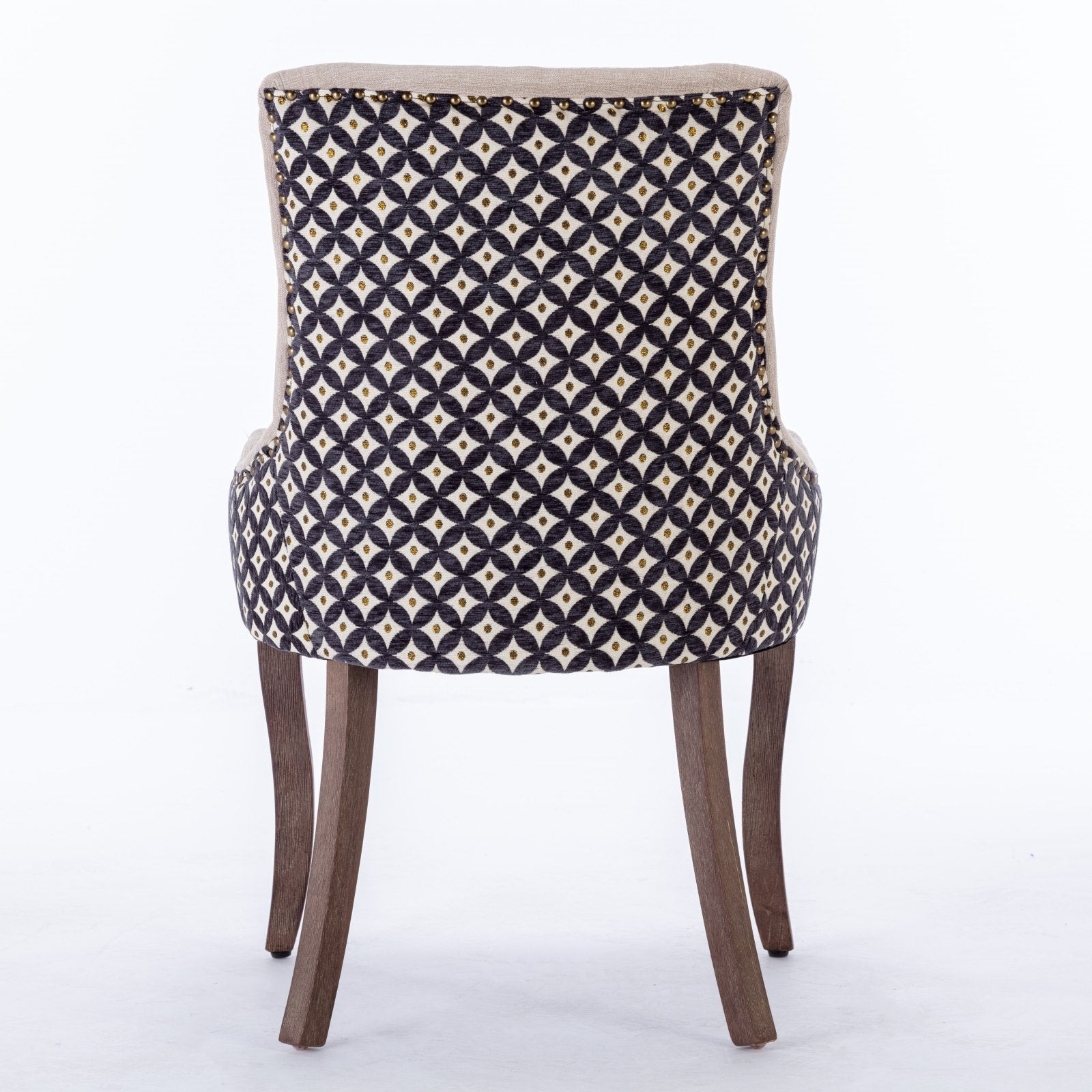 Square Patterned Back Upholstered Dining Chair with Bronze Nailhead Trim, Set of 2
