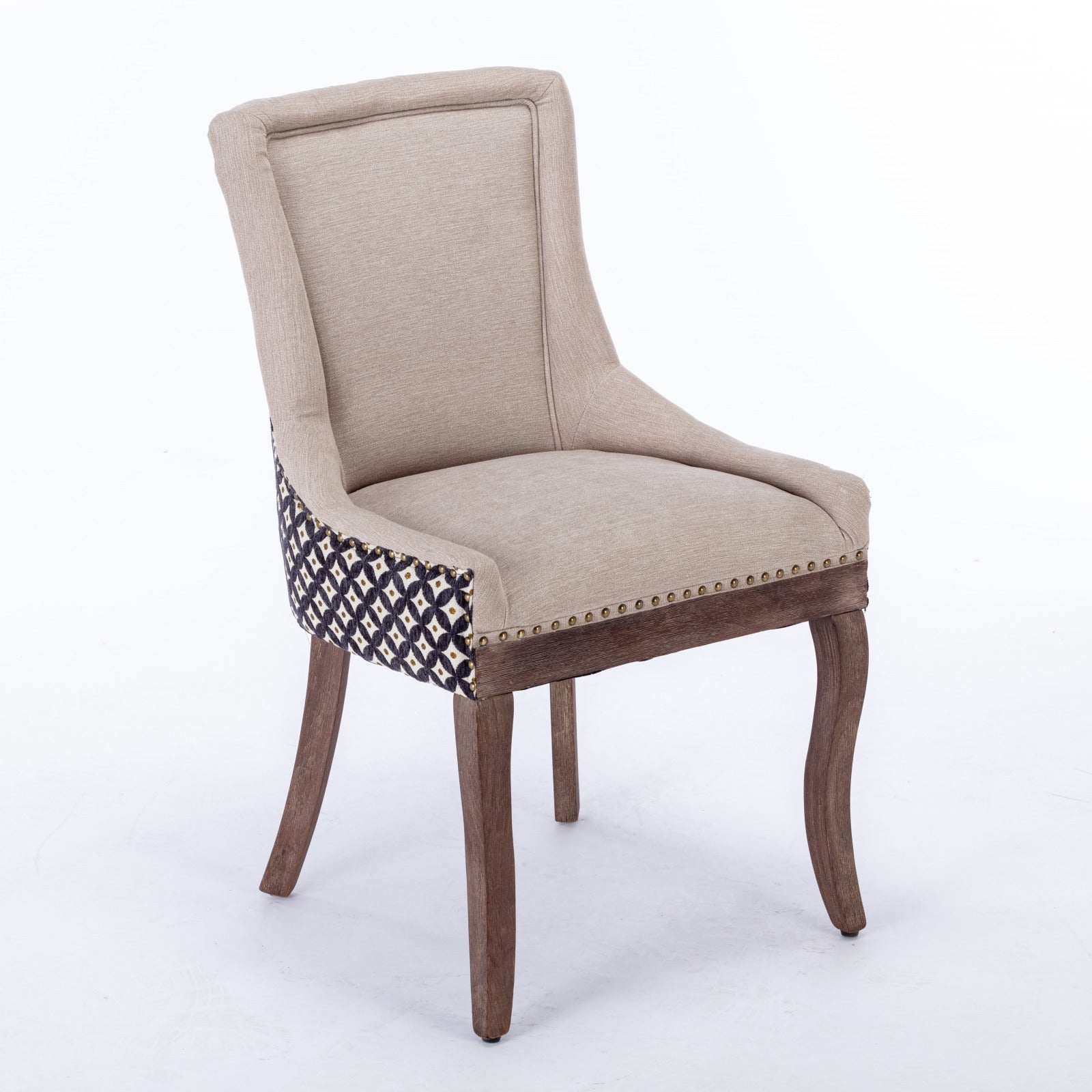 Square Patterned Back Upholstered Dining Chair with Bronze Nailhead Trim, Set of 2