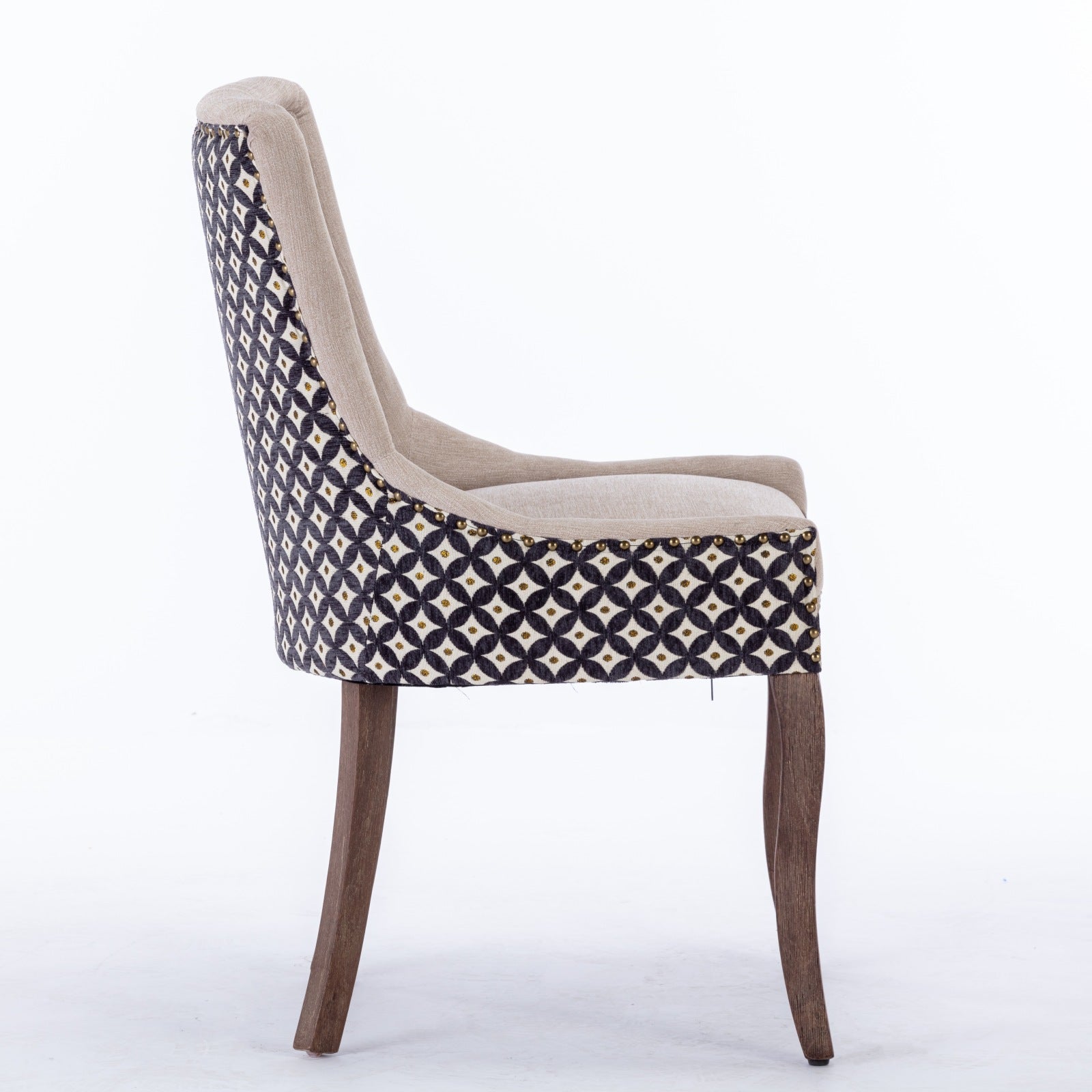 Square Patterned Back Upholstered Dining Chair with Bronze Nailhead Trim, Set of 2