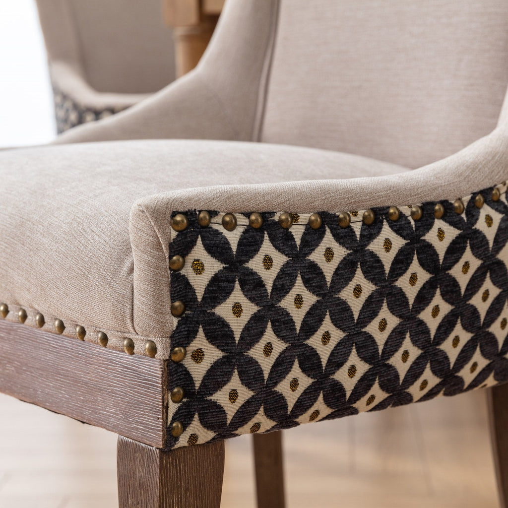 Square Patterned Back Upholstered Dining Chair with Bronze Nailhead Trim, Set of 2