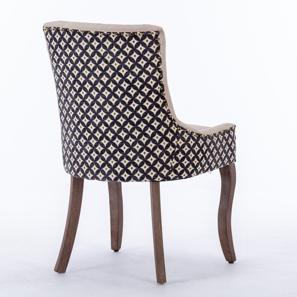 Square Patterned Back Upholstered Dining Chair with Bronze Nailhead Trim, Set of 2