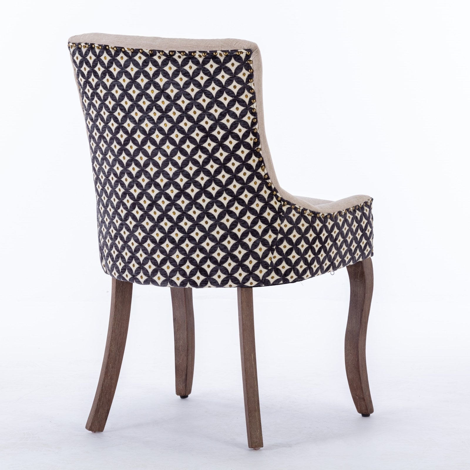 Square Patterned Back Upholstered Dining Chair with Bronze Nailhead Trim, Set of 2
