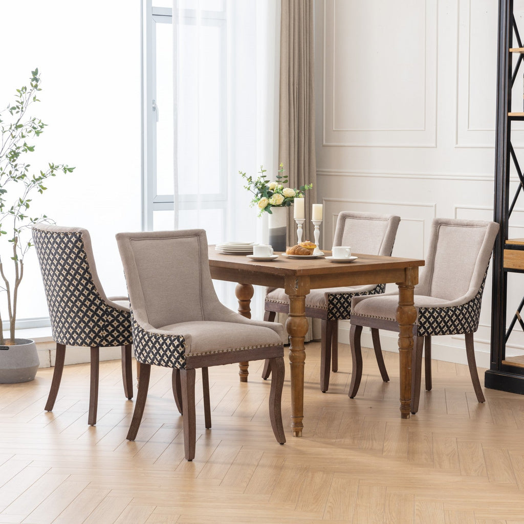 Square Patterned Back Upholstered Dining Chair with Bronze Nailhead Trim, Set of 2