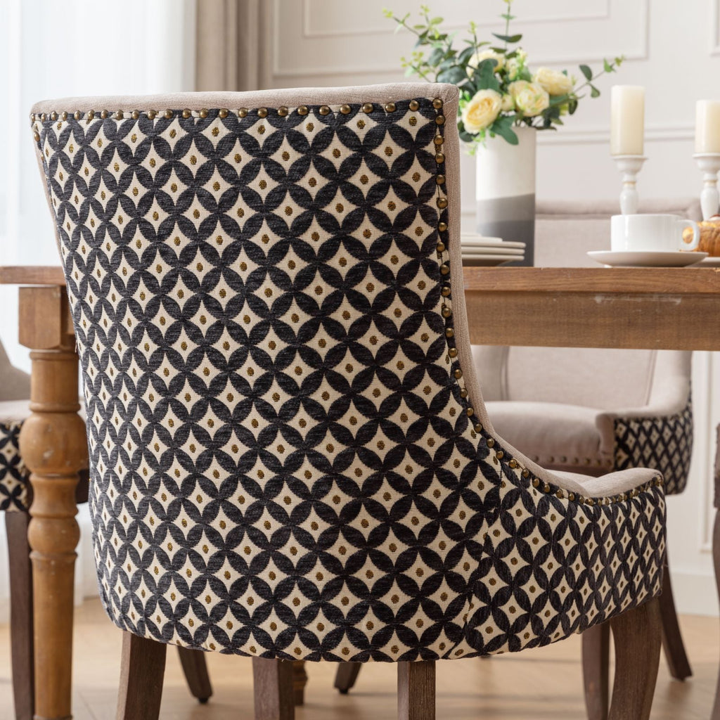 Square Patterned Back Upholstered Dining Chair with Bronze Nailhead Trim, Set of 2