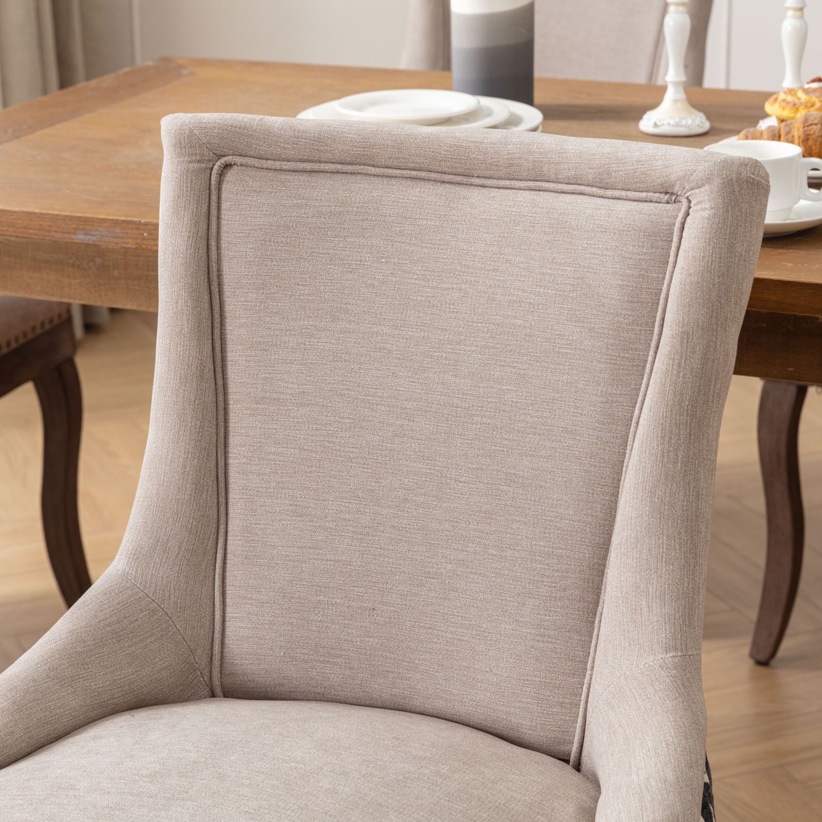 Square Patterned Back Upholstered Dining Chair with Bronze Nailhead Trim, Set of 2