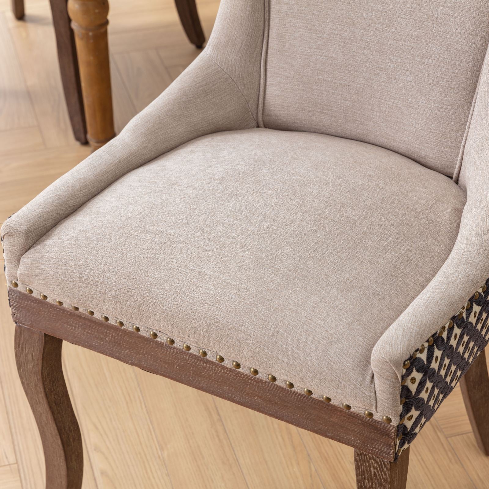 Square Patterned Back Upholstered Dining Chair with Bronze Nailhead Trim, Set of 2