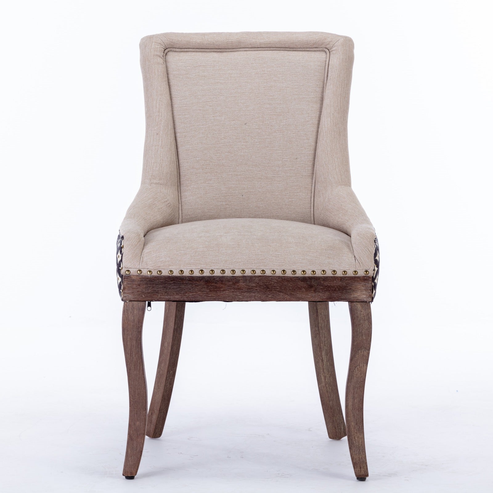 Square Patterned Back Upholstered Dining Chair with Bronze Nailhead Trim, Set of 2