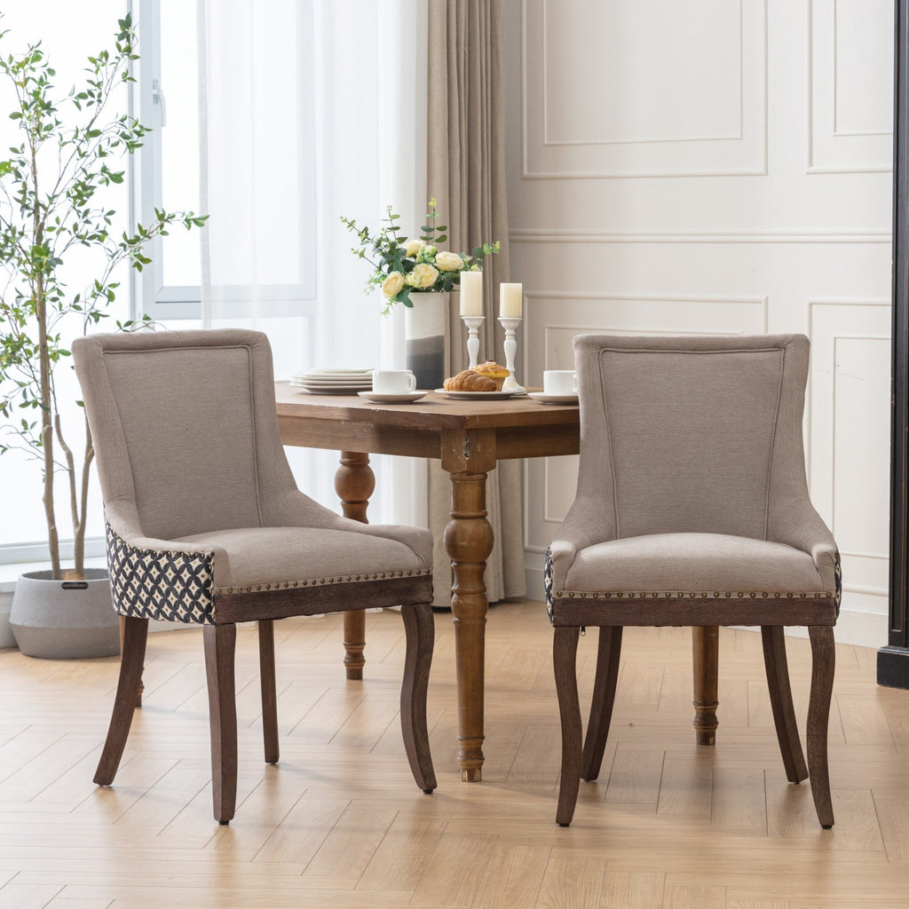 Square Patterned Back Upholstered Dining Chair with Bronze Nailhead Trim, Set of 2
