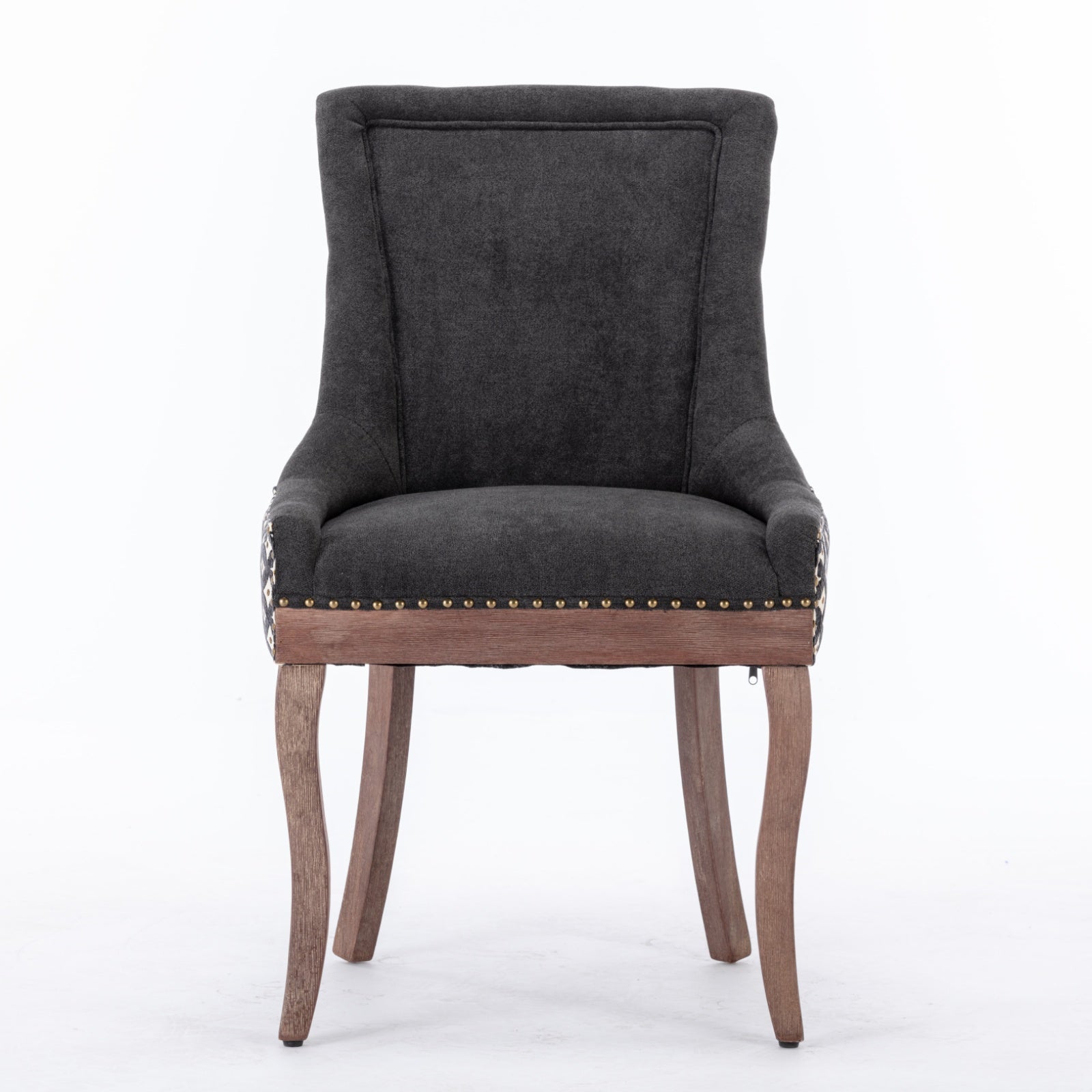 Square Patterned Back Upholstered Dining Chair with Bronze Nailhead Trim, Set of 2