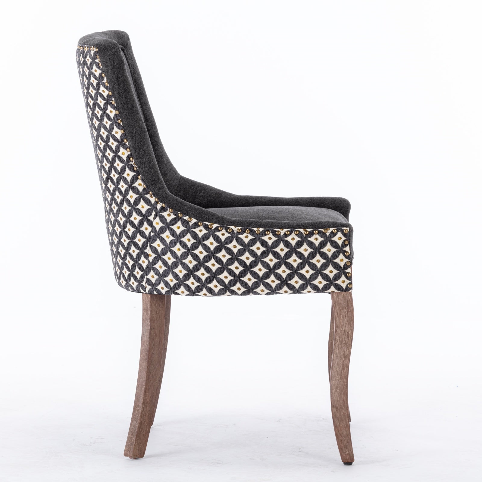 Square Patterned Back Upholstered Dining Chair with Bronze Nailhead Trim, Set of 2