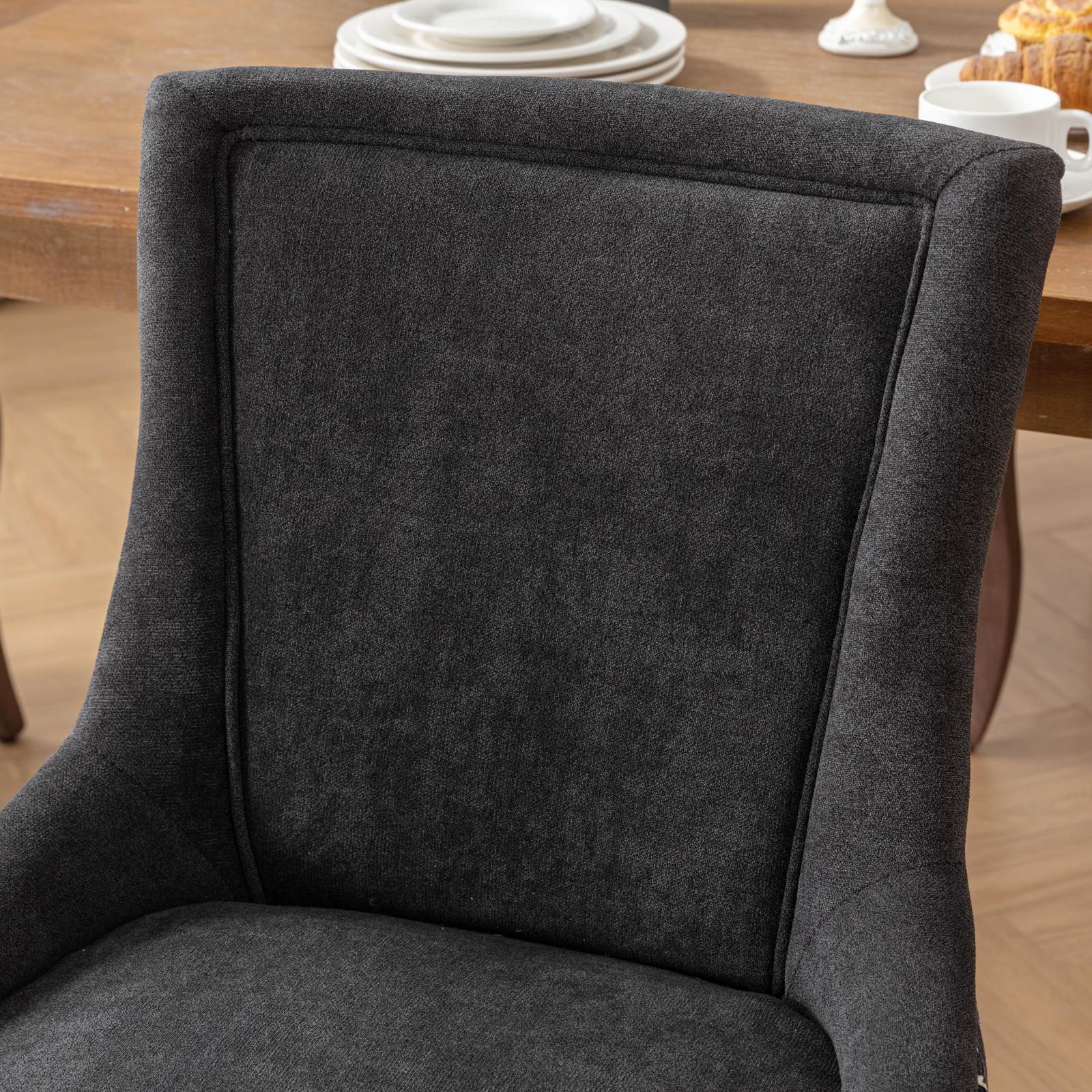 Square Patterned Back Upholstered Dining Chair with Bronze Nailhead Trim, Set of 2