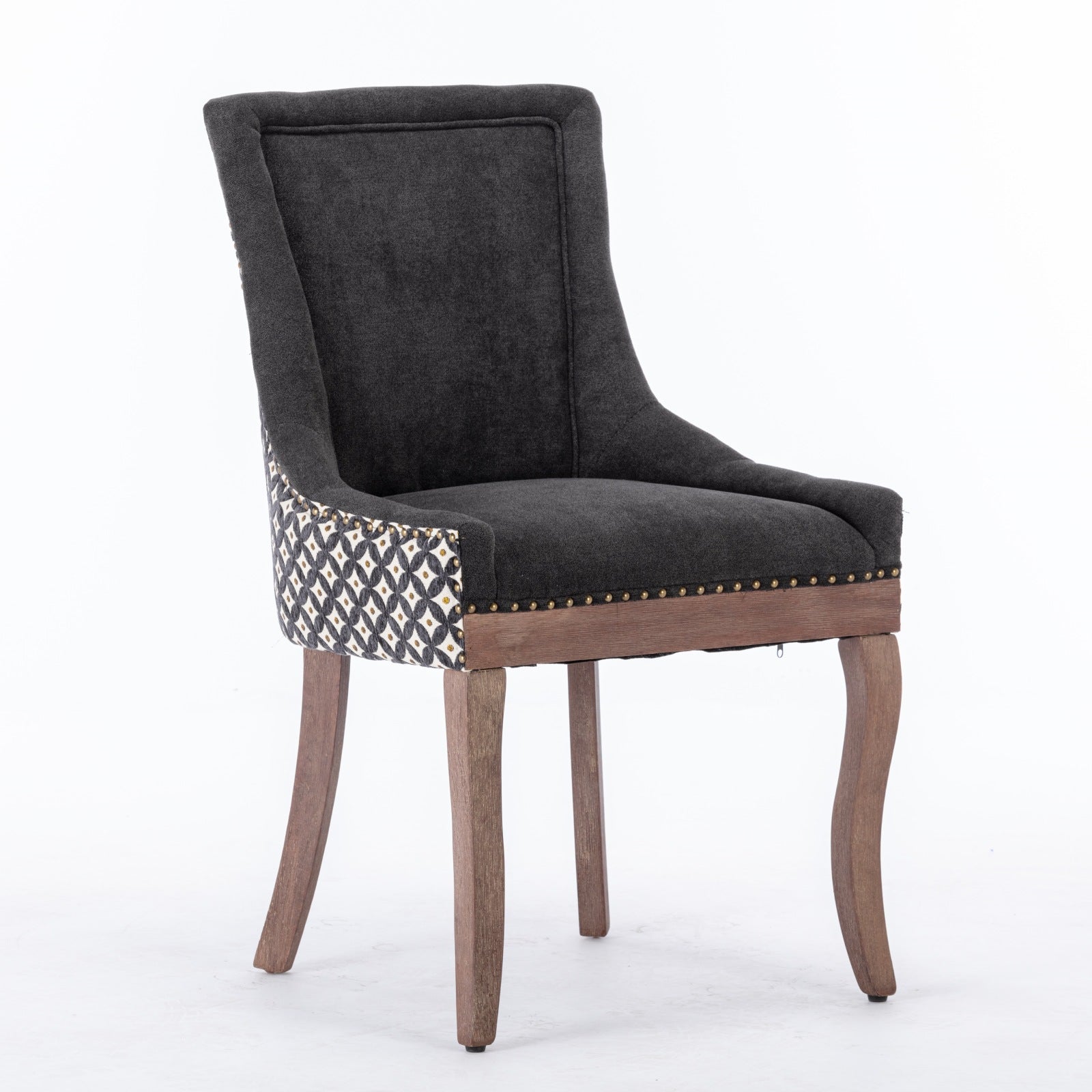 Square Patterned Back Upholstered Dining Chair with Bronze Nailhead Trim, Set of 2