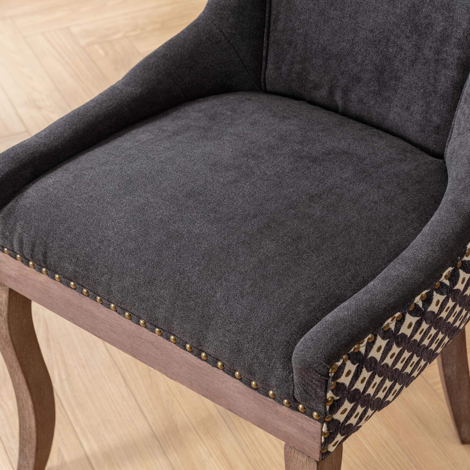 Square Patterned Back Upholstered Dining Chair with Bronze Nailhead Trim, Set of 2