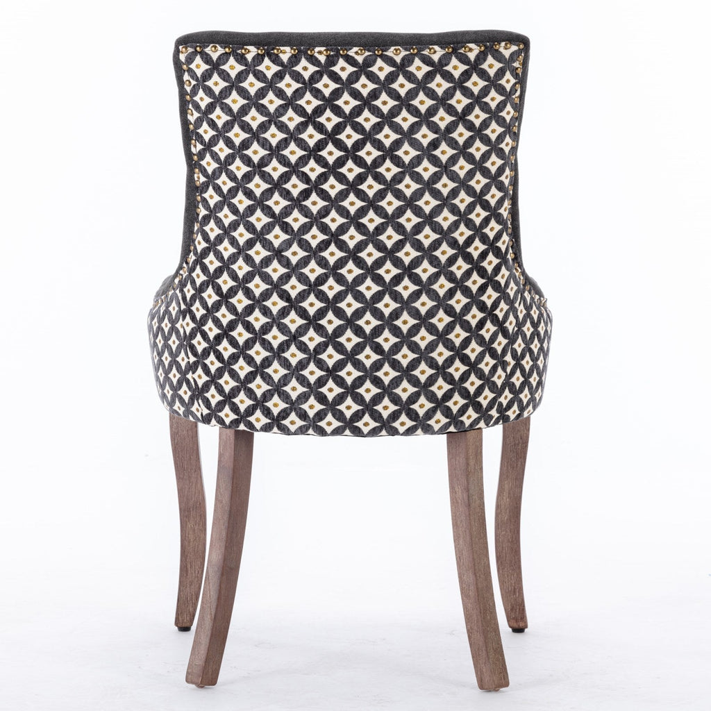 Square Patterned Back Upholstered Dining Chair with Bronze Nailhead Trim, Set of 2