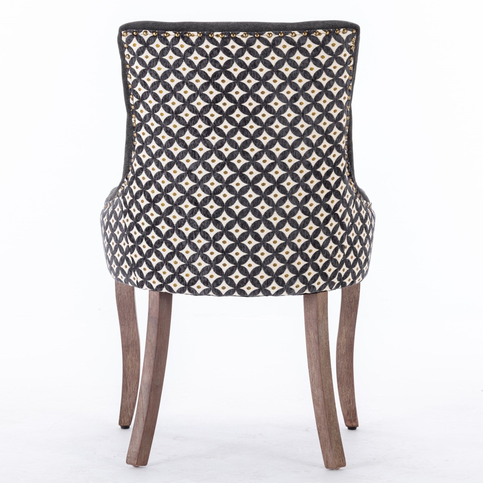 Square Patterned Back Upholstered Dining Chair with Bronze Nailhead Trim, Set of 2