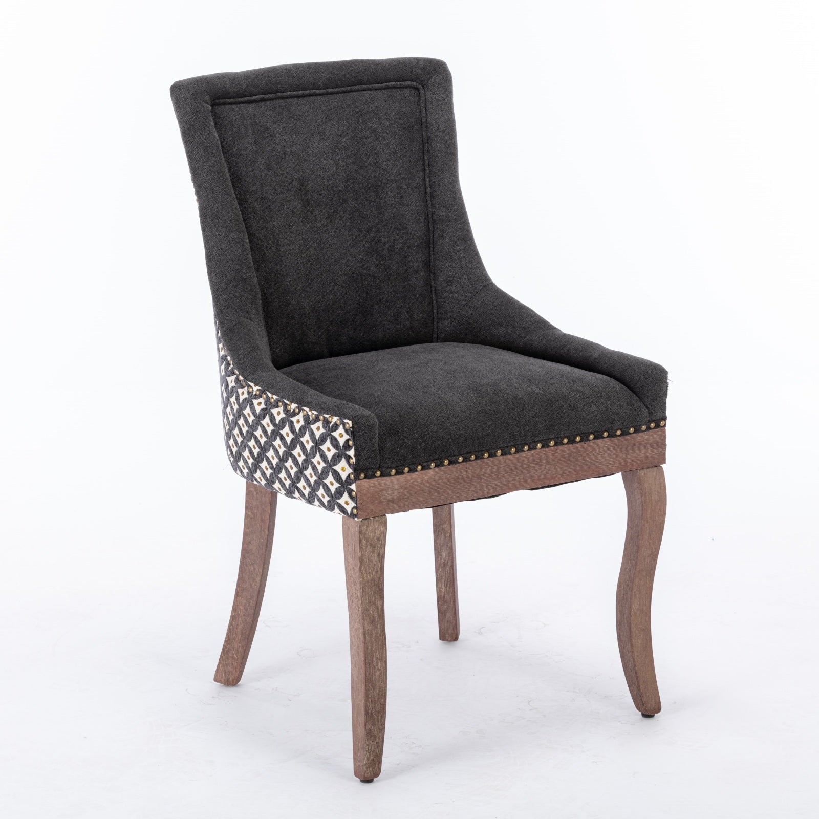 Square Patterned Back Upholstered Dining Chair with Bronze Nailhead Trim, Set of 2