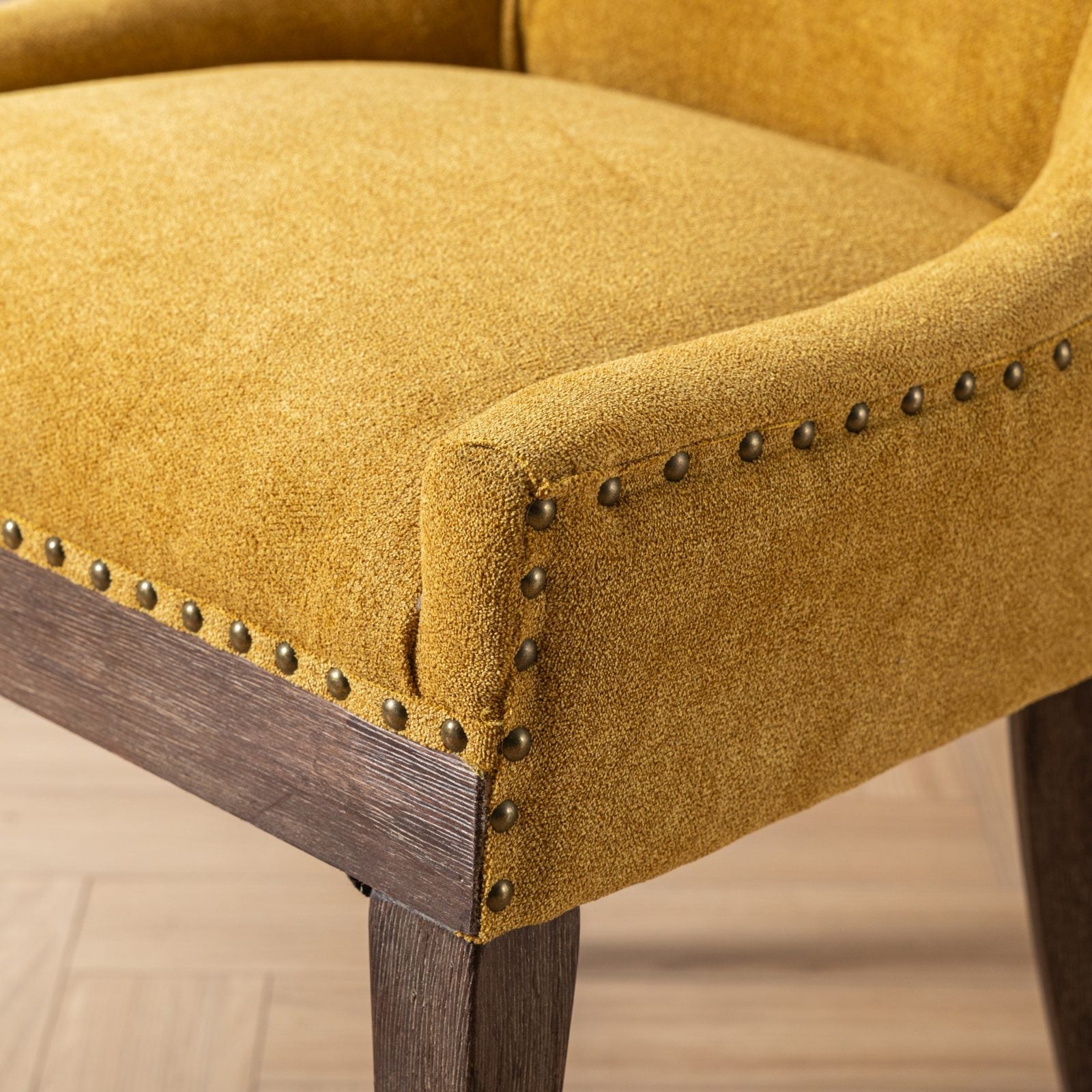 Square Back Upholstered Dining Chair with Bronze Nailhead Trim, Set of 2