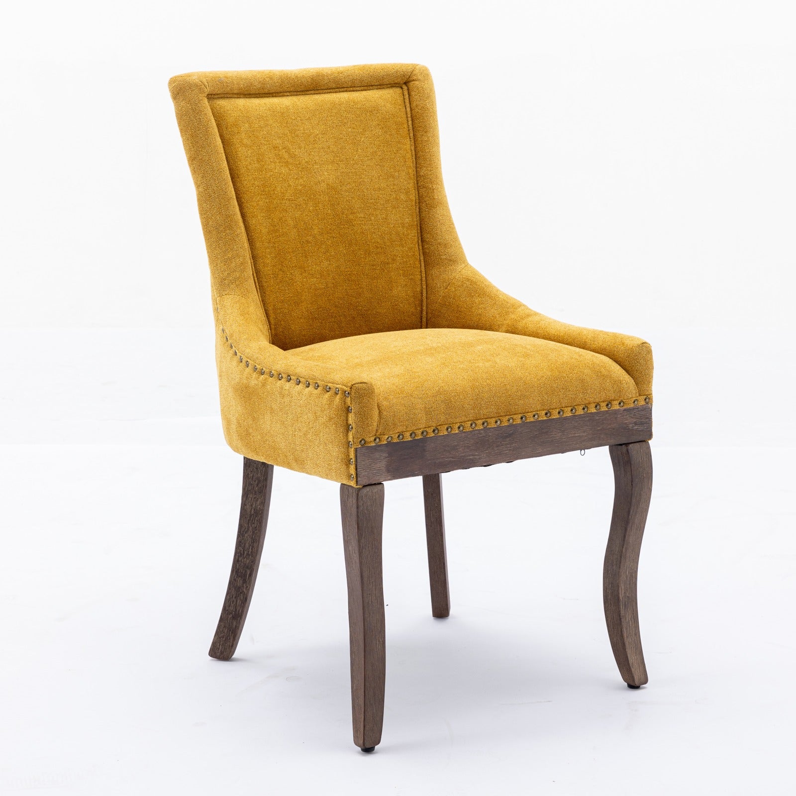 Square Back Upholstered Dining Chair with Bronze Nailhead Trim, Set of 2