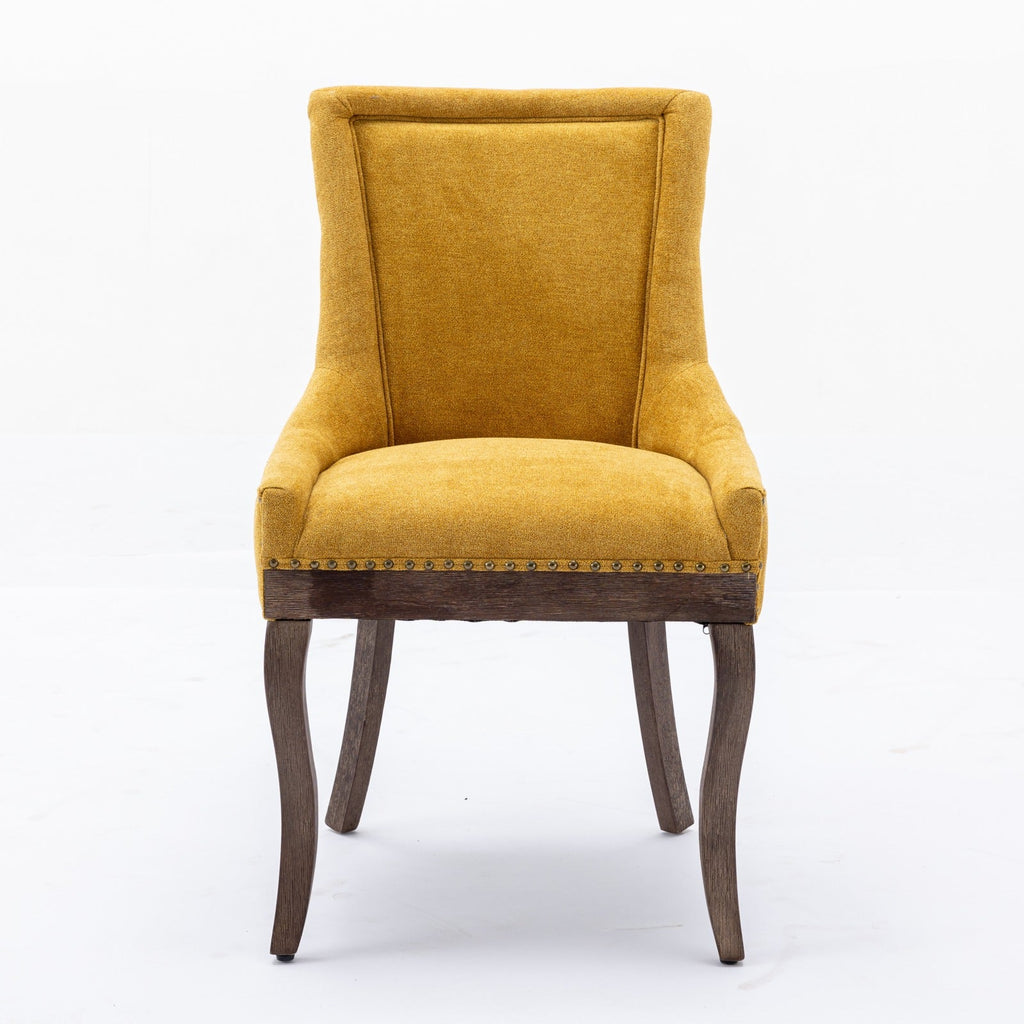 Square Back Upholstered Dining Chair with Bronze Nailhead Trim, Set of 2