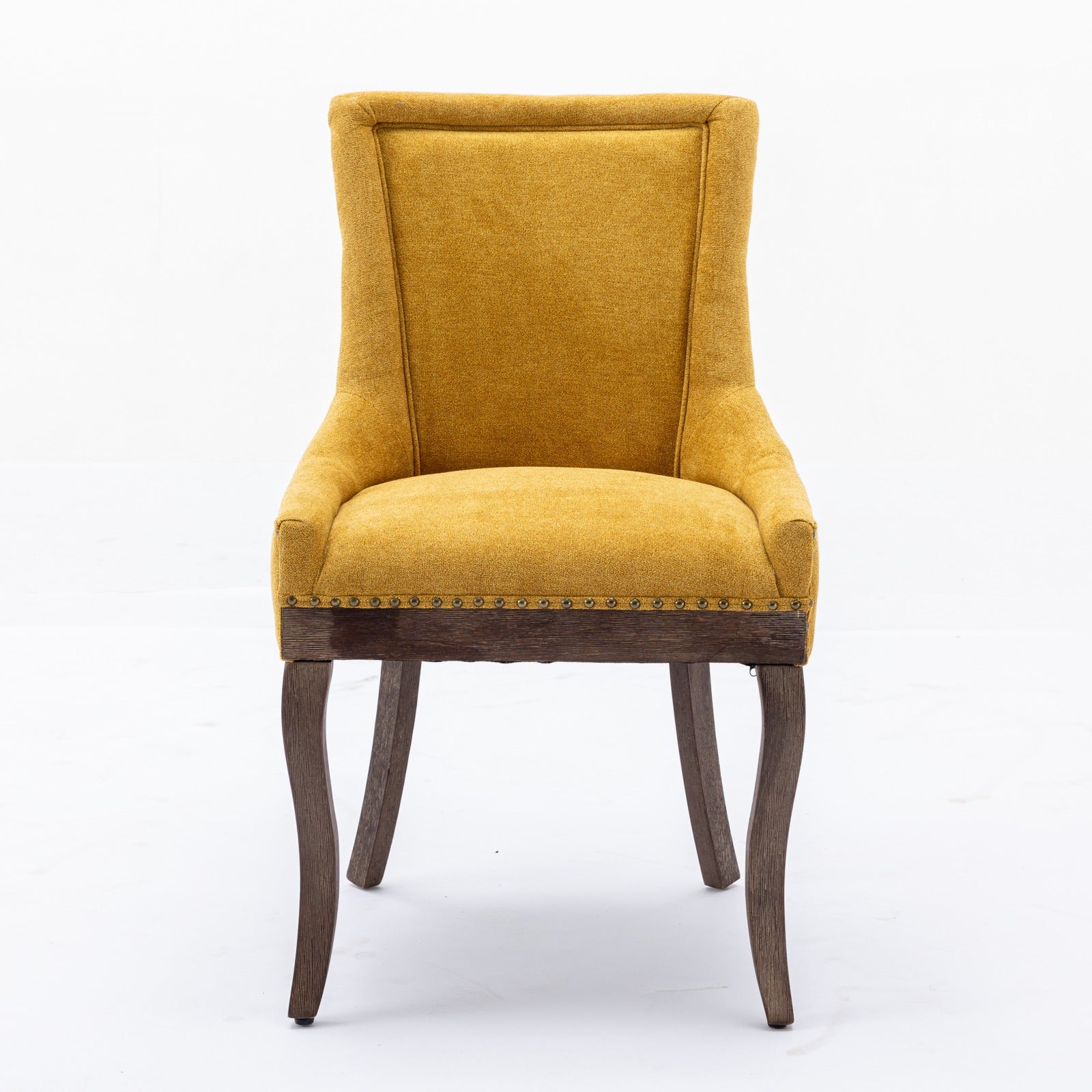 Square Back Upholstered Dining Chair with Bronze Nailhead Trim, Set of 2