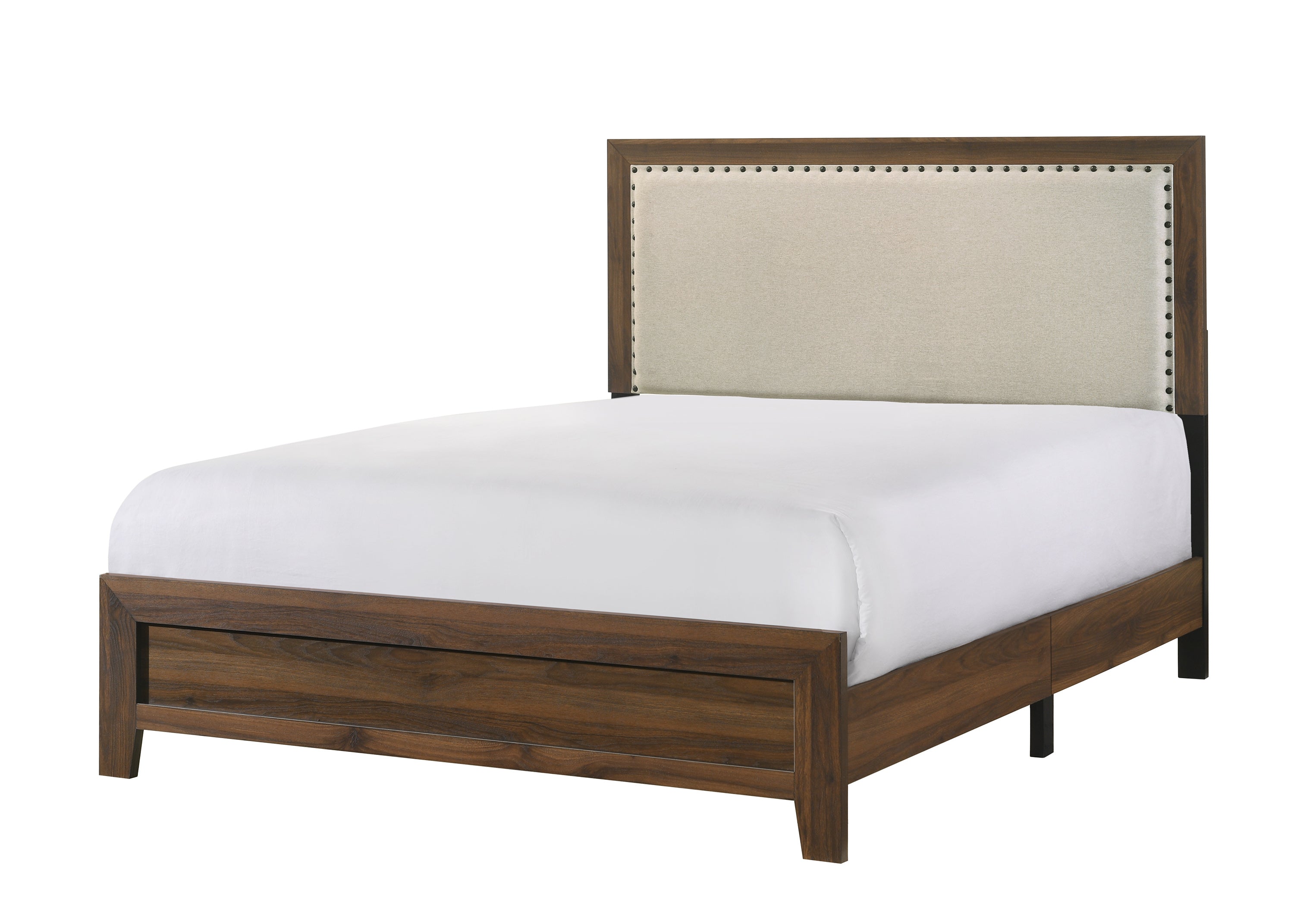 Wood Bed with Tufted Upholstered Headboard