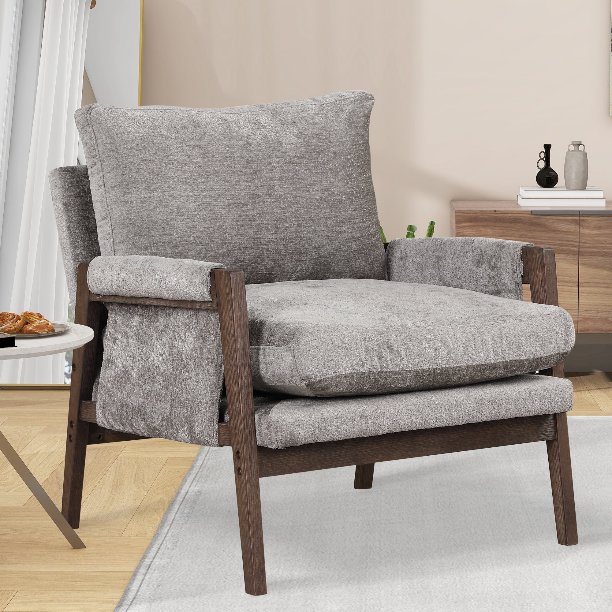 Kelly Modern Wood Frame Velvet Accent Chair