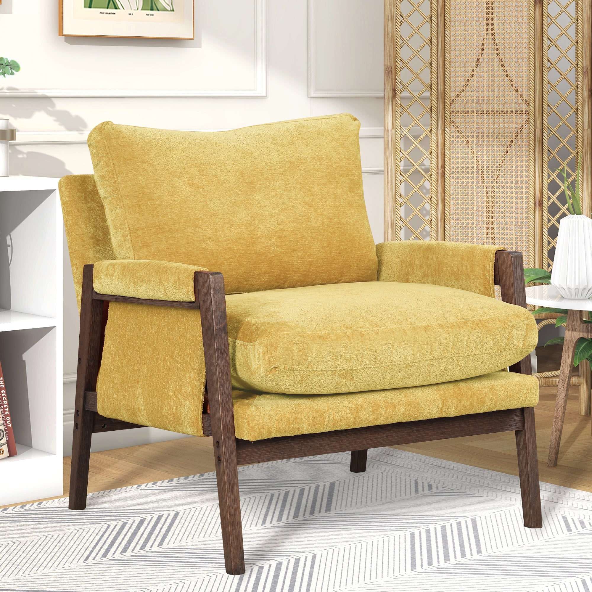 Kelly Modern Wood Frame Velvet Accent Chair