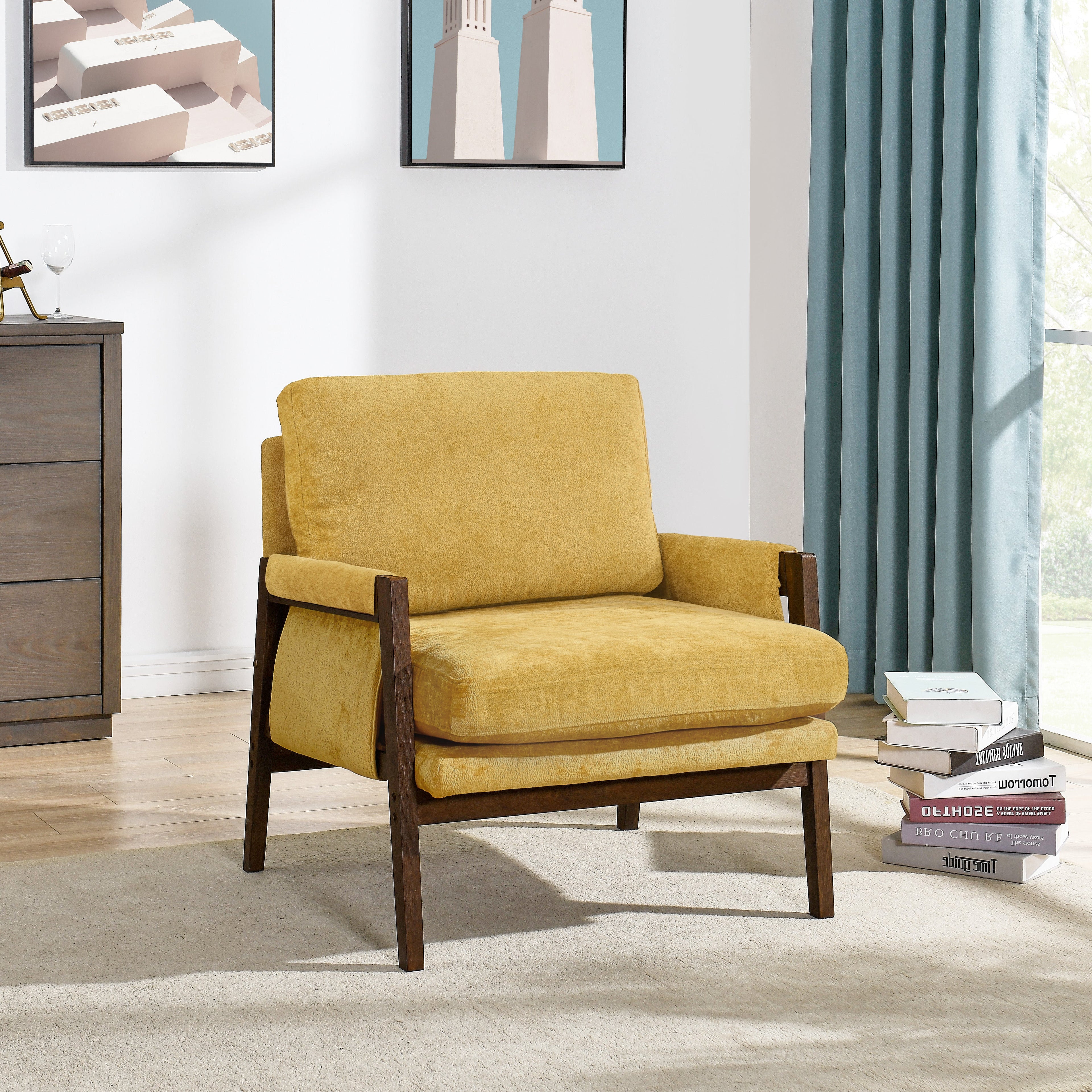 Kelly Modern Wood Frame Velvet Accent Chair
