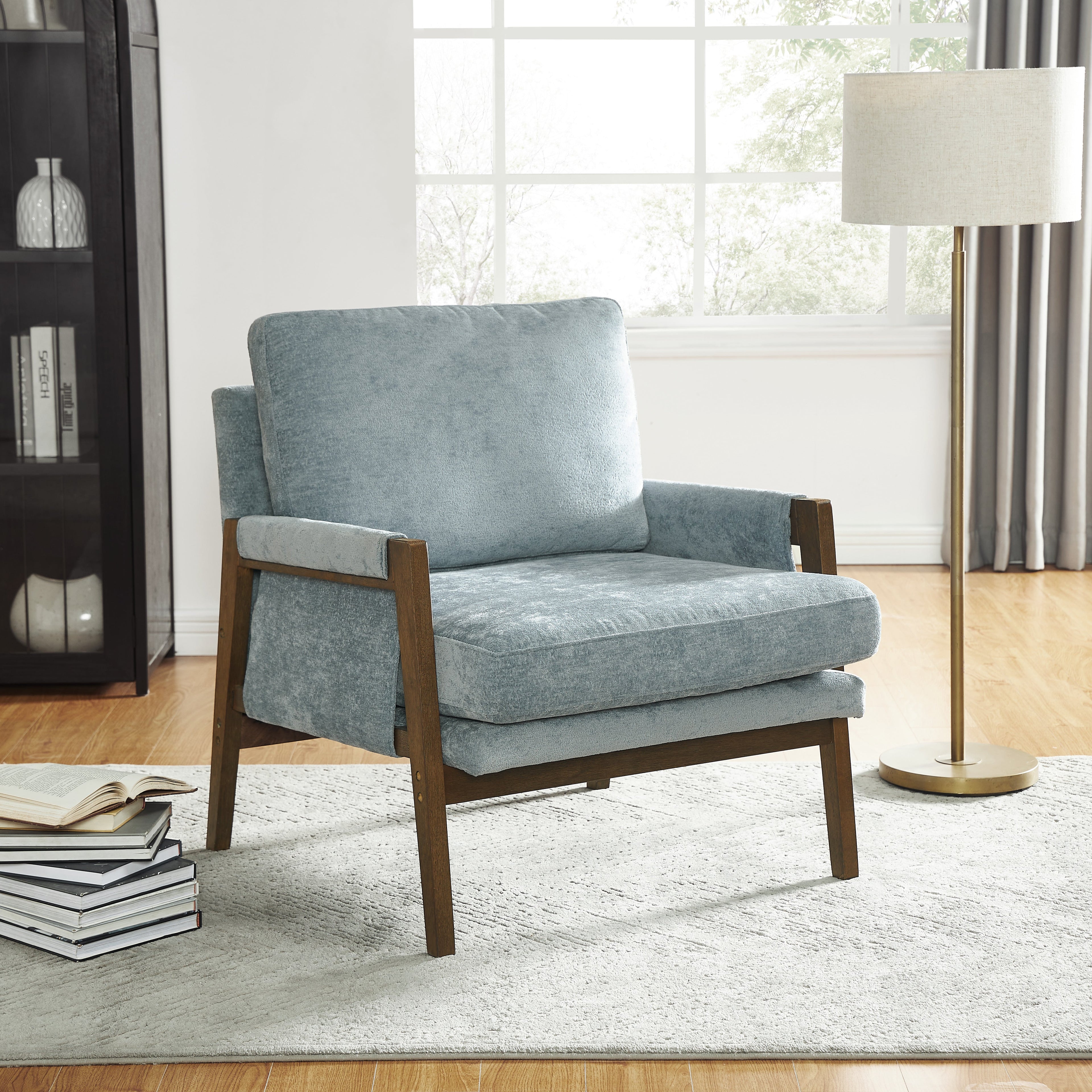 Kelly Modern Wood Frame Velvet Accent Chair