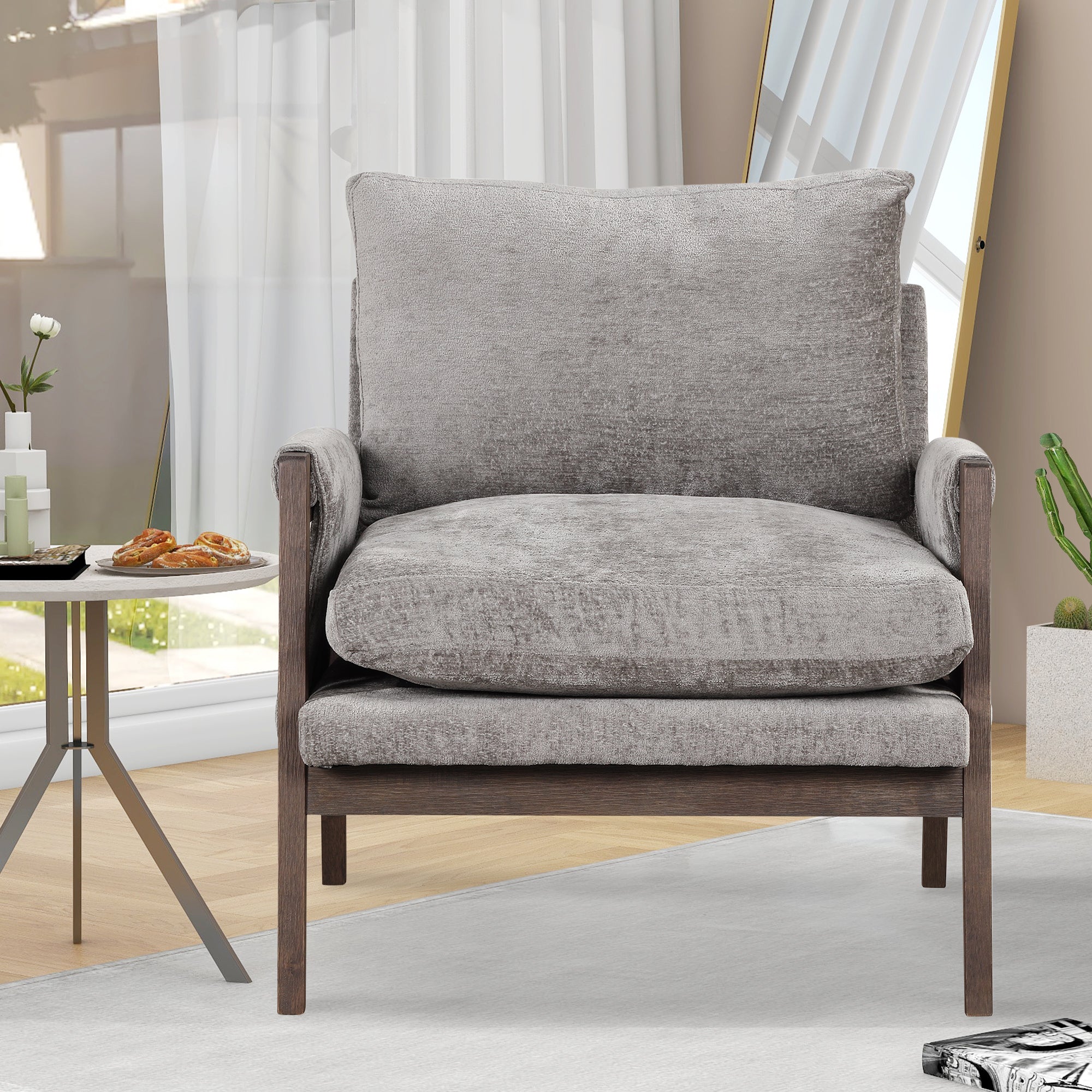 Kelly Modern Wood Frame Velvet Accent Chair