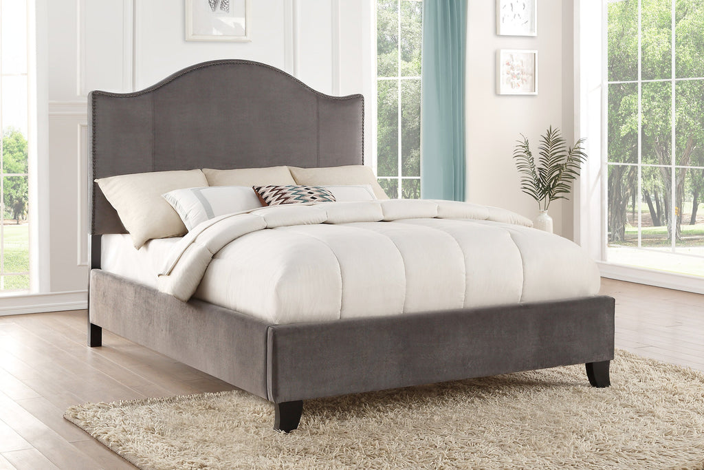 Velvet Upholstered Headboard with Nailhead Trim