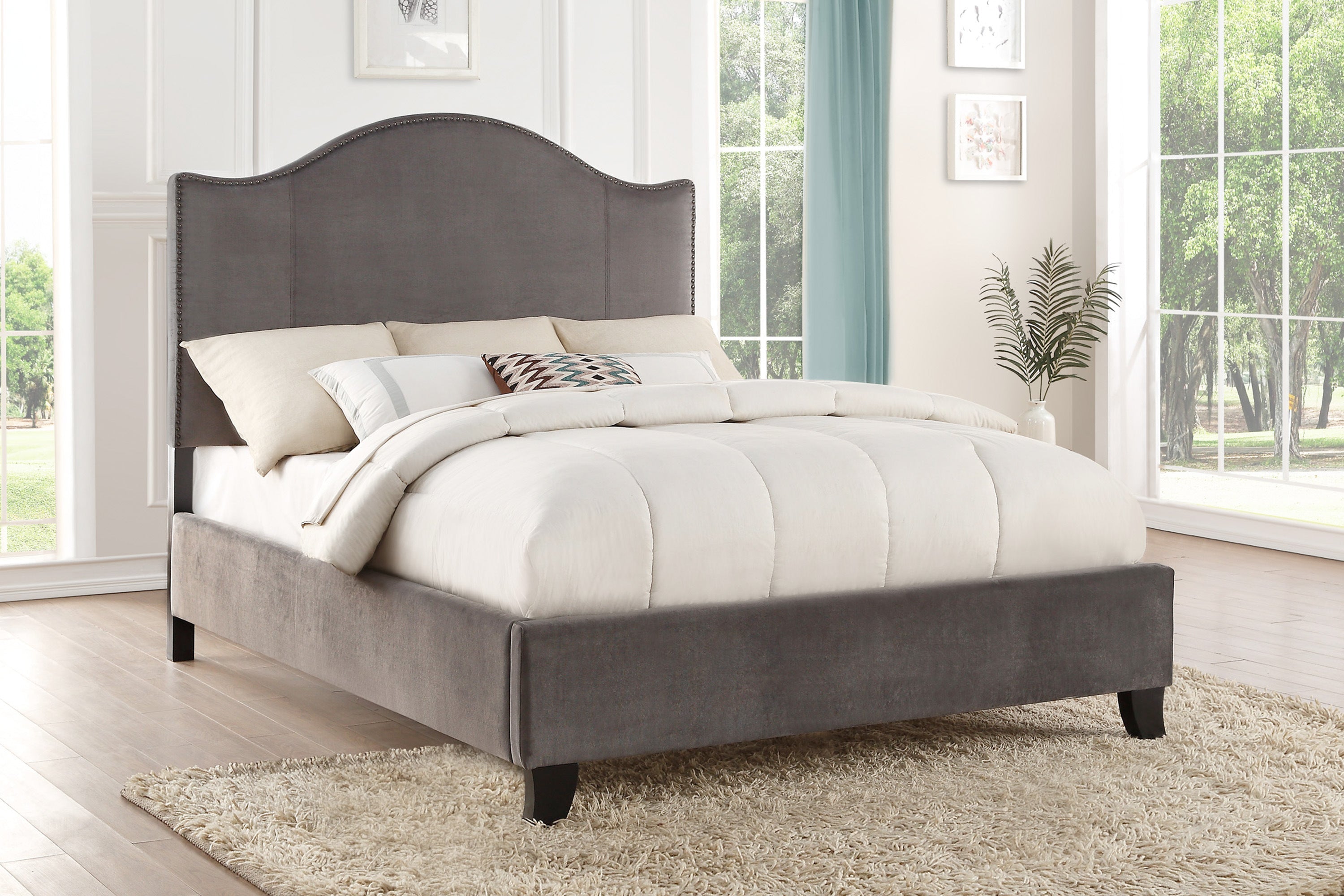 Velvet Upholstered Headboard with Nailhead Trim