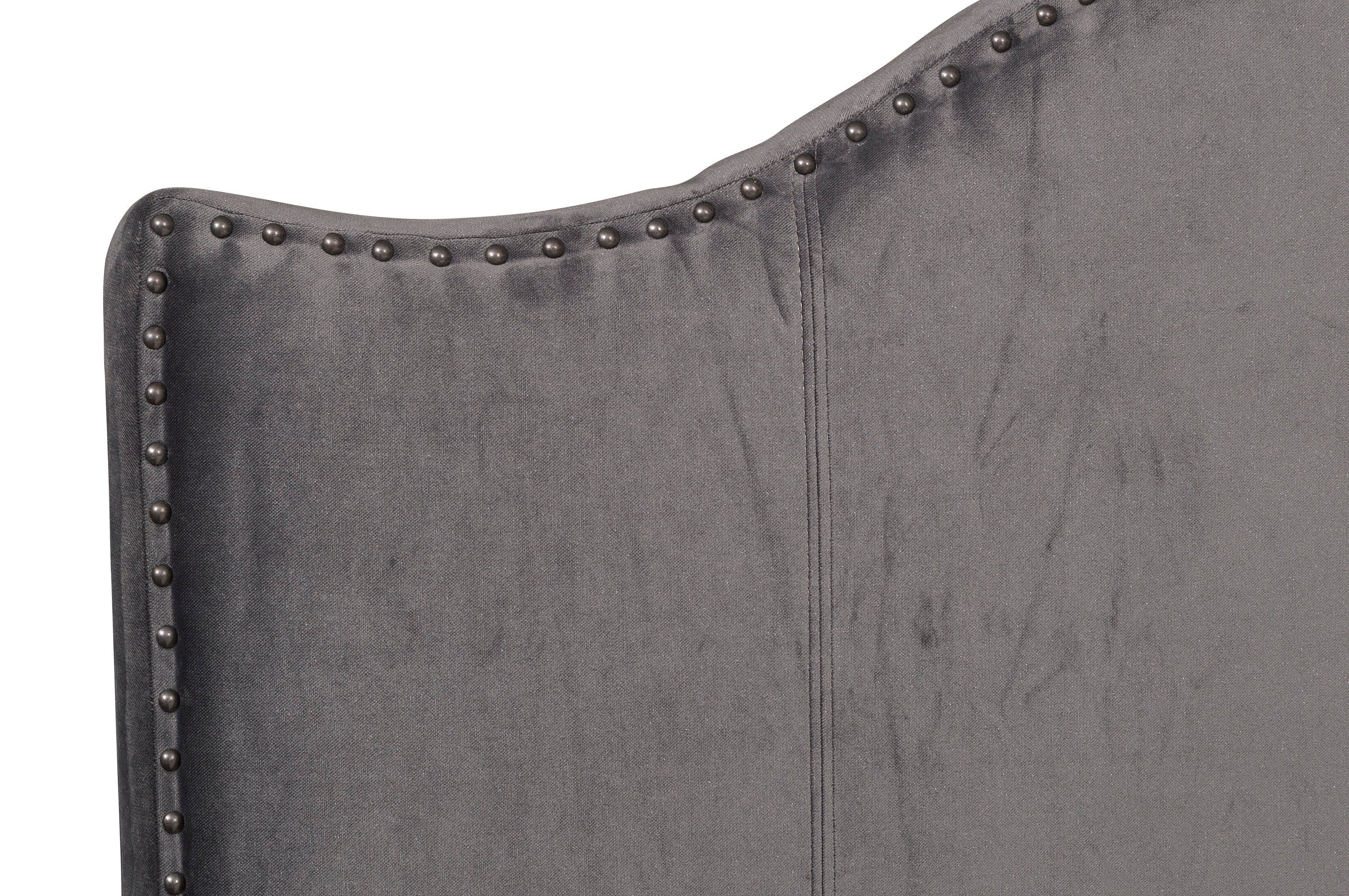 Velvet Upholstered Headboard with Nailhead Trim