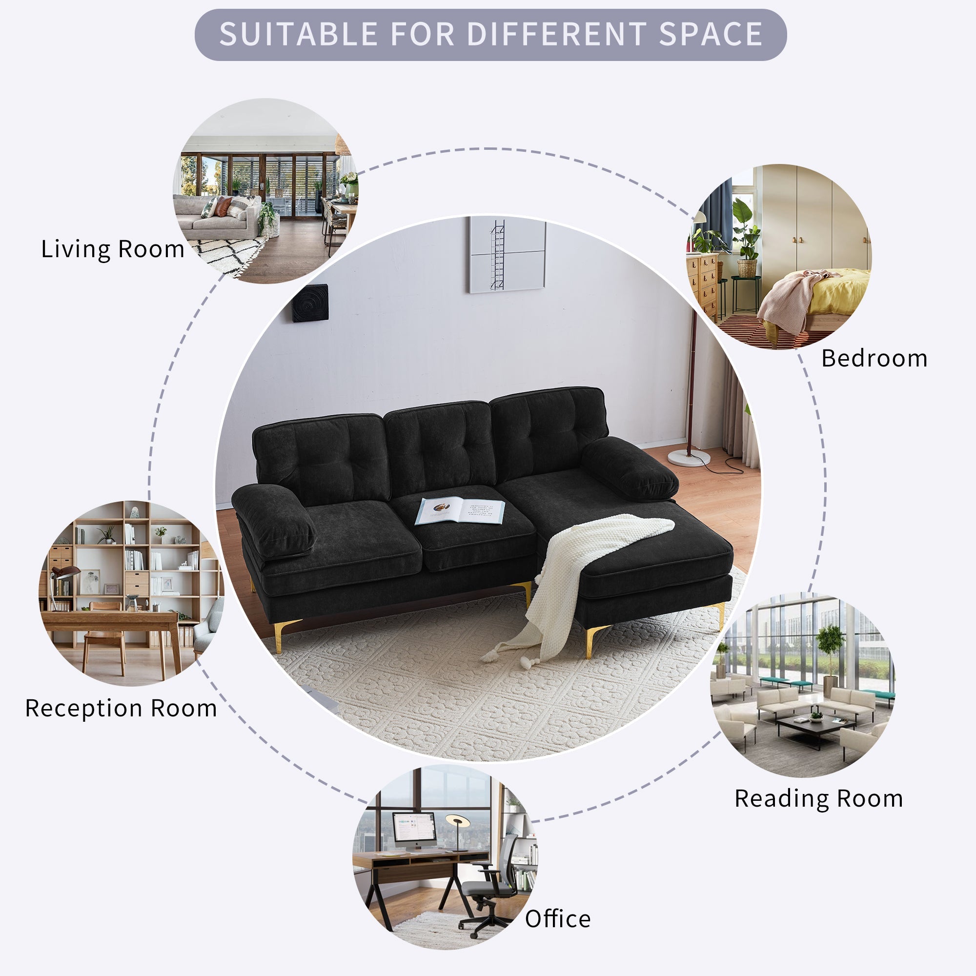 Modern Tufted Velvet L-Shape Sofa