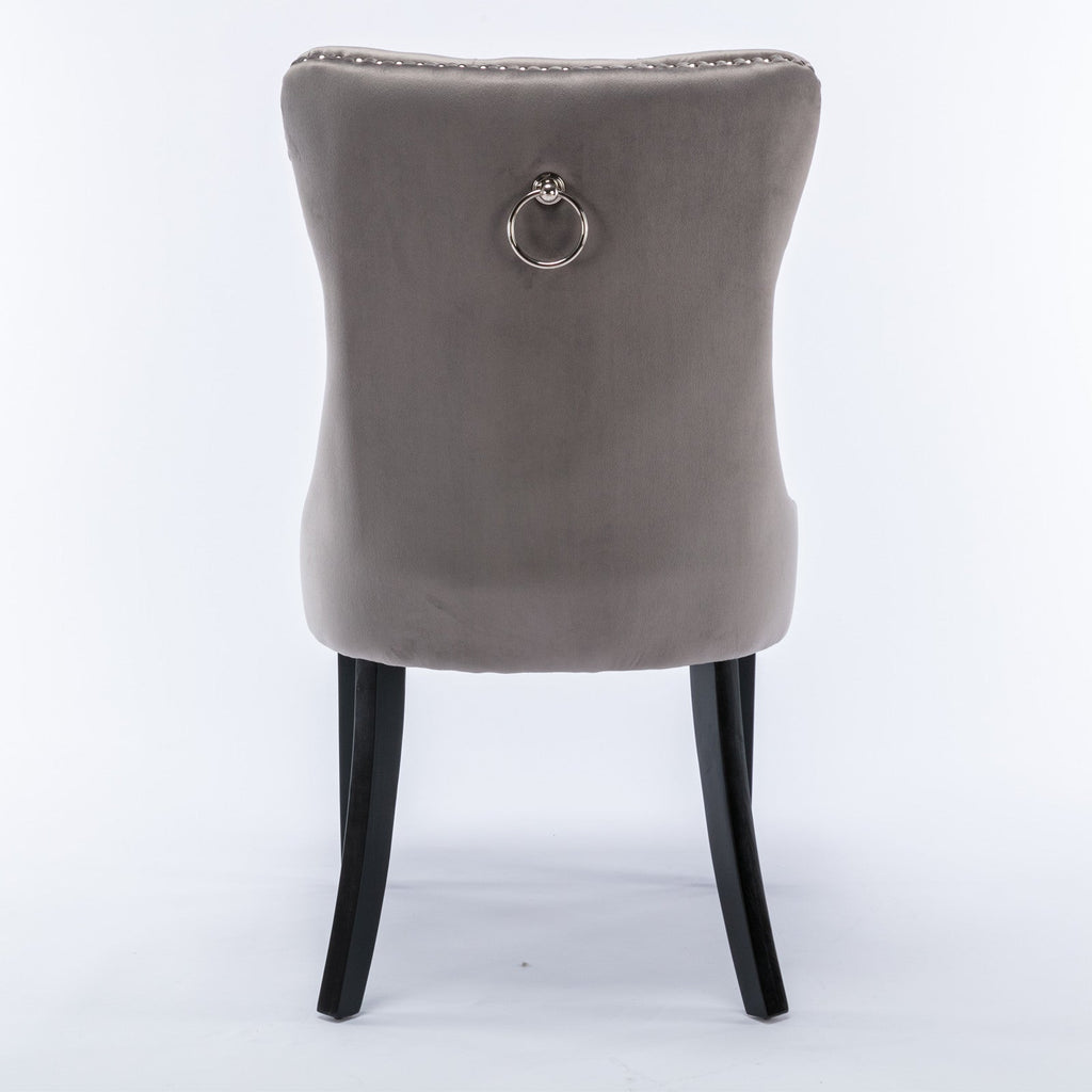 Rosewick Modern Tufted Velvet Nailhead Trim Solid Wood Upholstered Dining Chair with Wood Legs, Set of 2