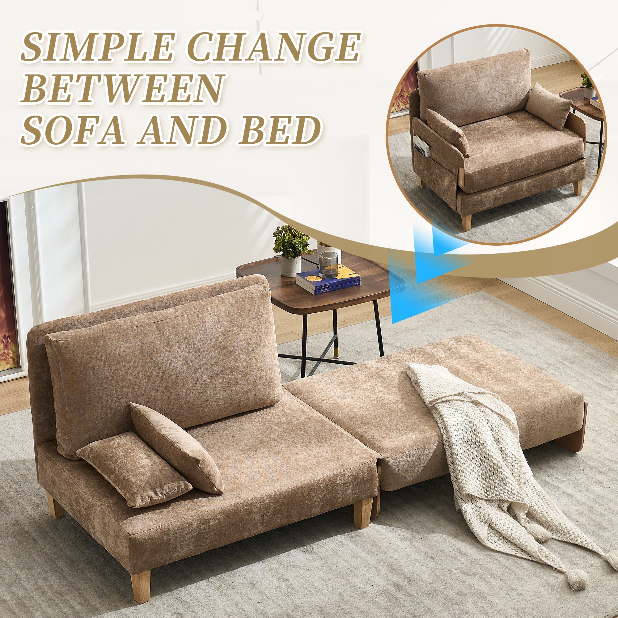 Mid-Century Modern Chenille Foldable Sofa Bed Recliner
