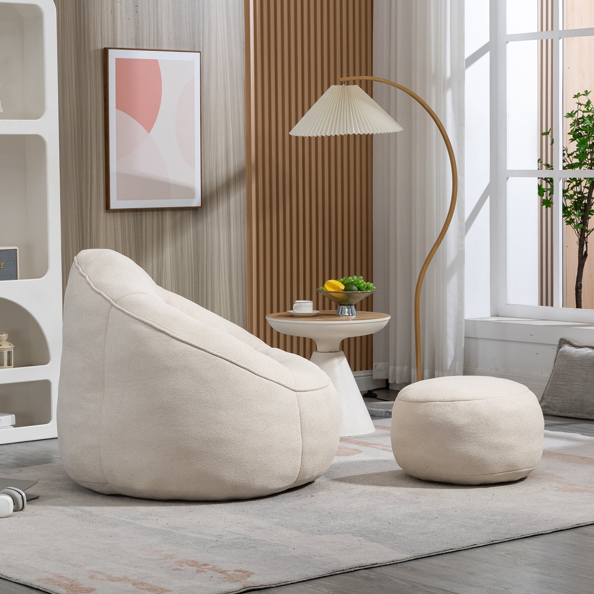 Bean Bag Sofa Chair with High-Pressure Foam and Footrest