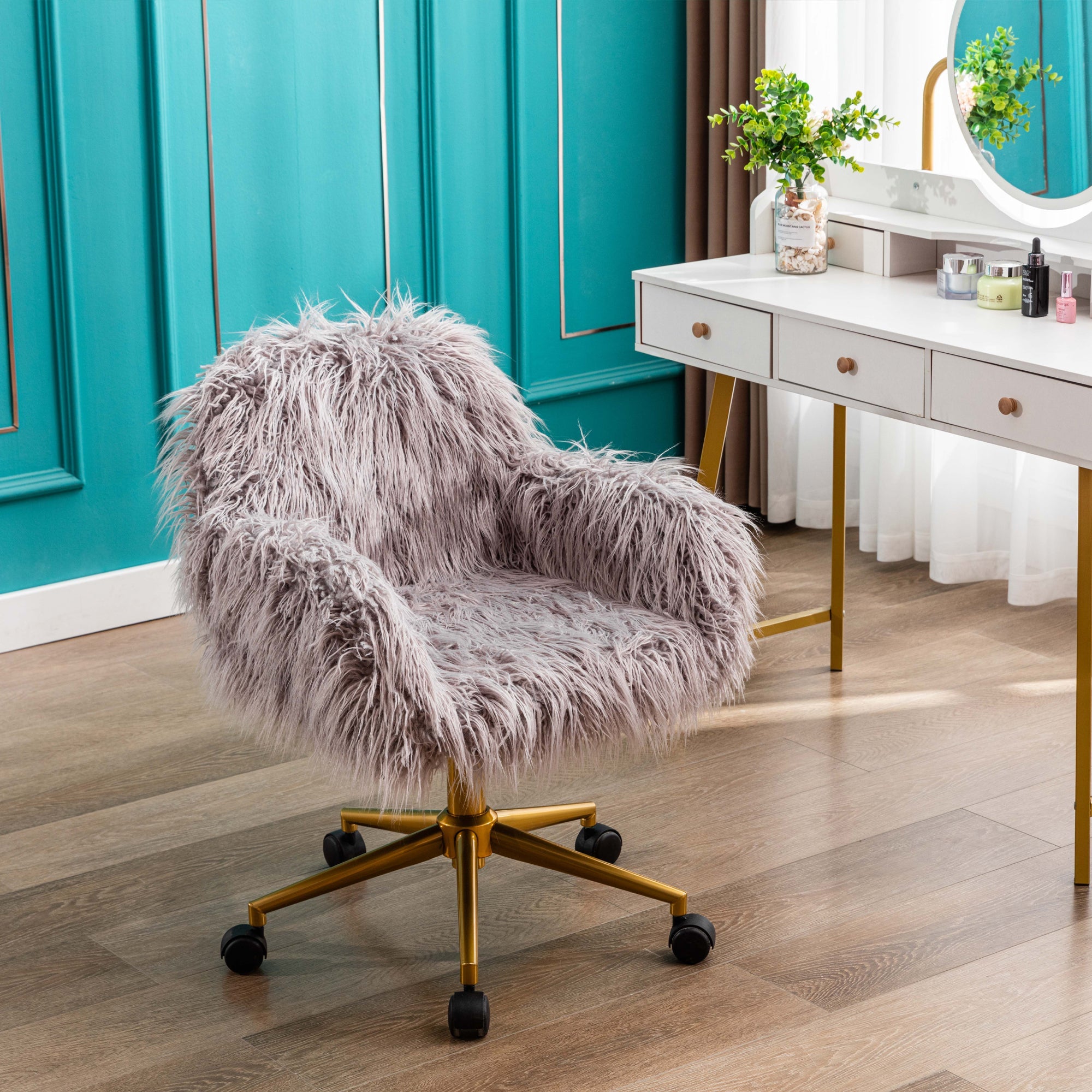 Faux Fur Office Chair with Gold Base