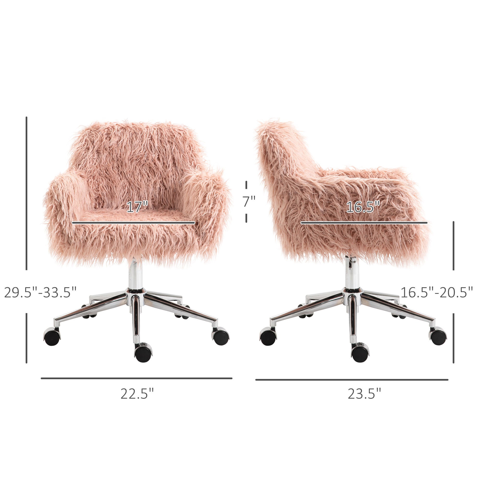 Faux Fur Desk Chair with Adjustable Height and Wheels