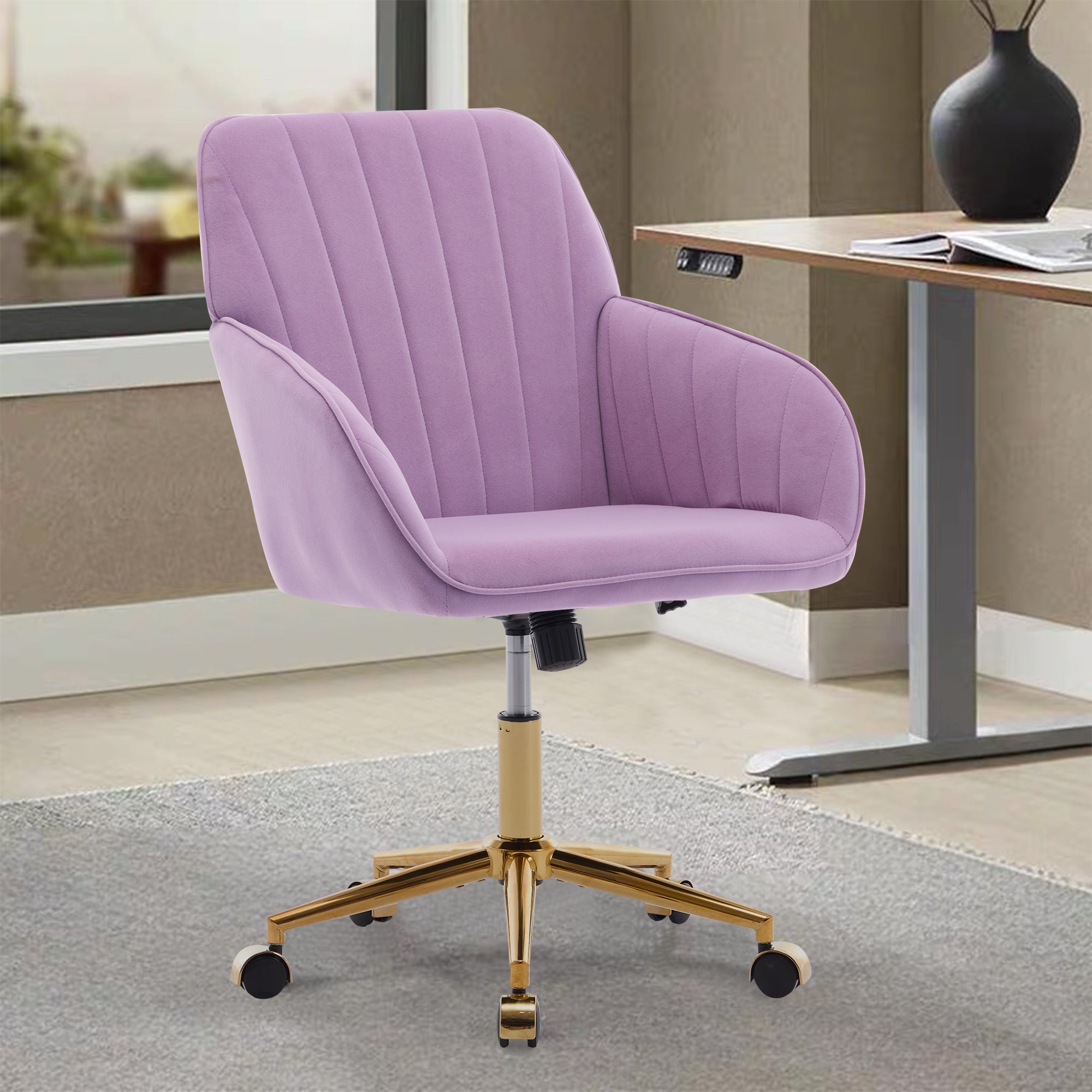 Adjustable Ergonomic Swivel Chair with Golden Base