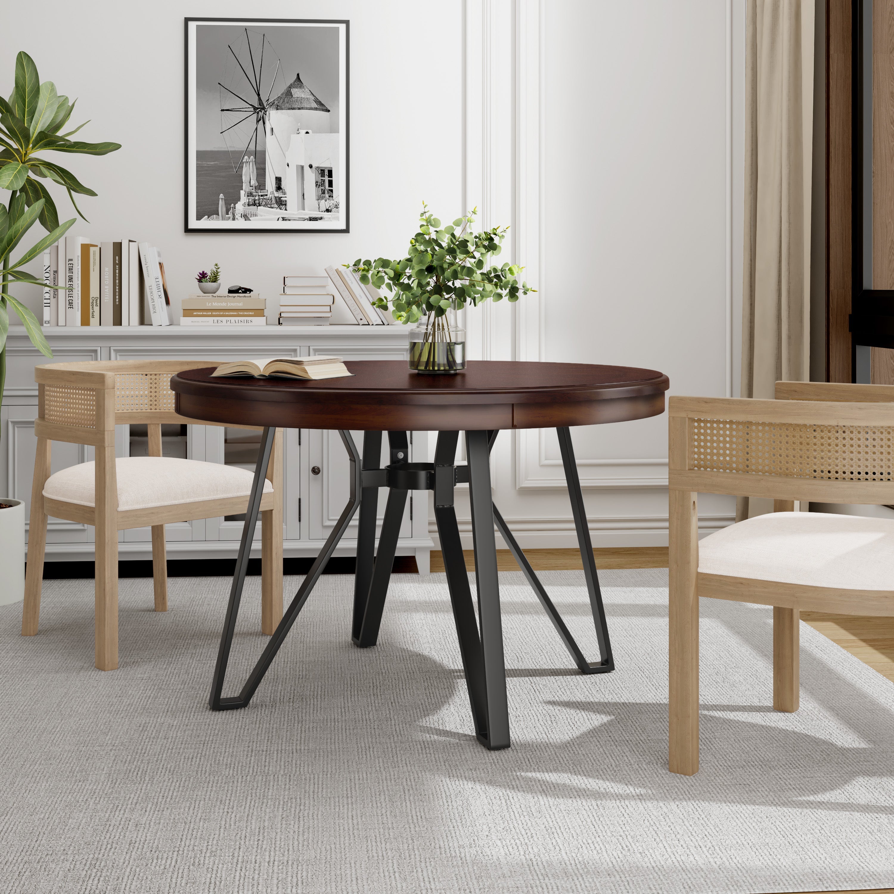 Crosswell Round Dining Table with Metal Legs