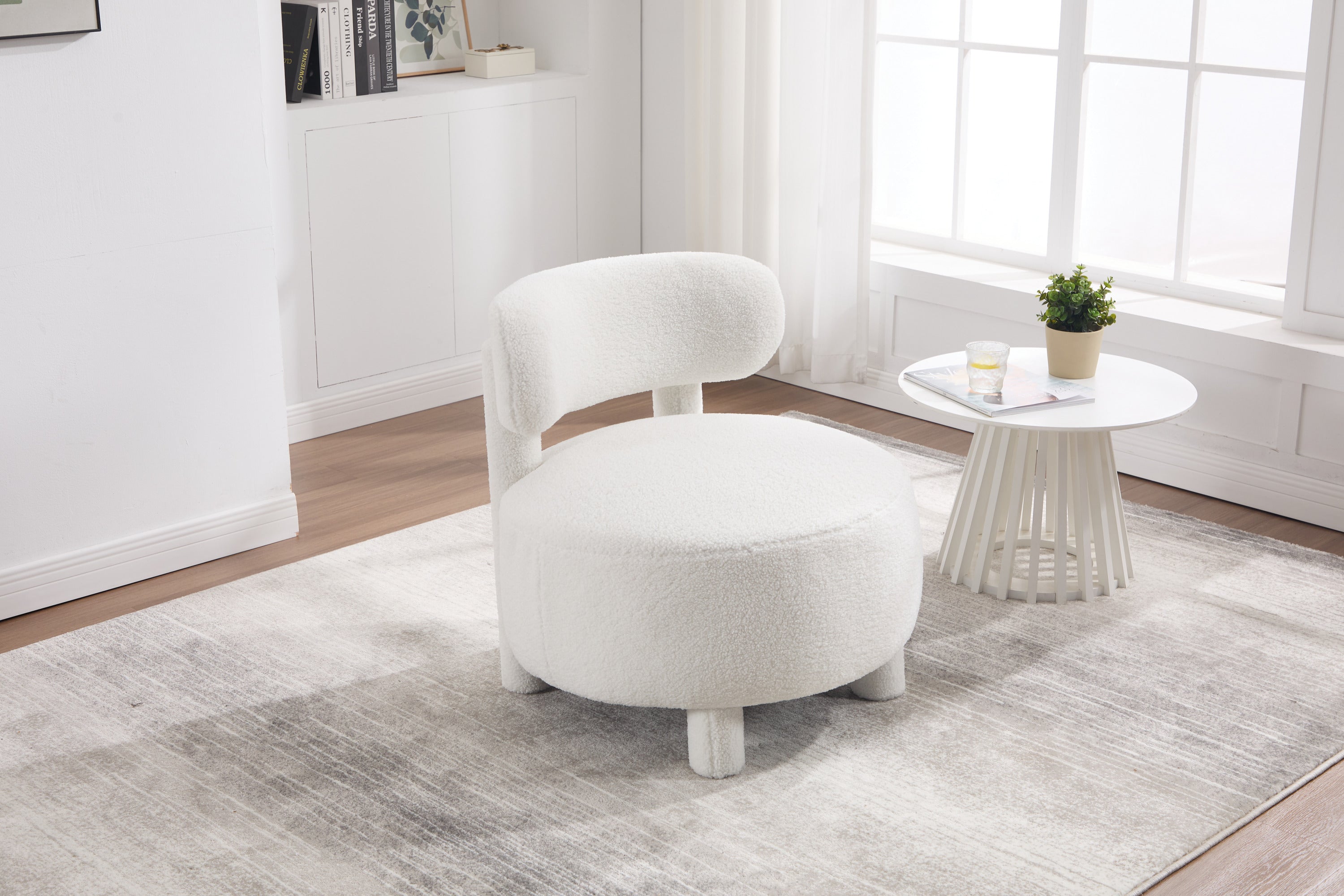 Armless Accent Chair with Curved Backrest and Solid Wooden Legs